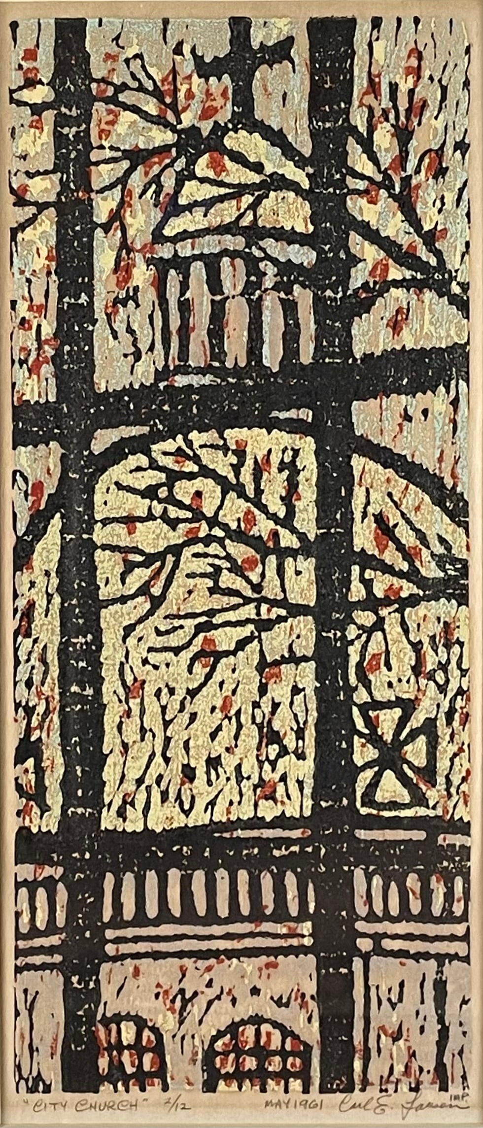 1960s "City Church" Relief Print by Carl E. Larsen - 2