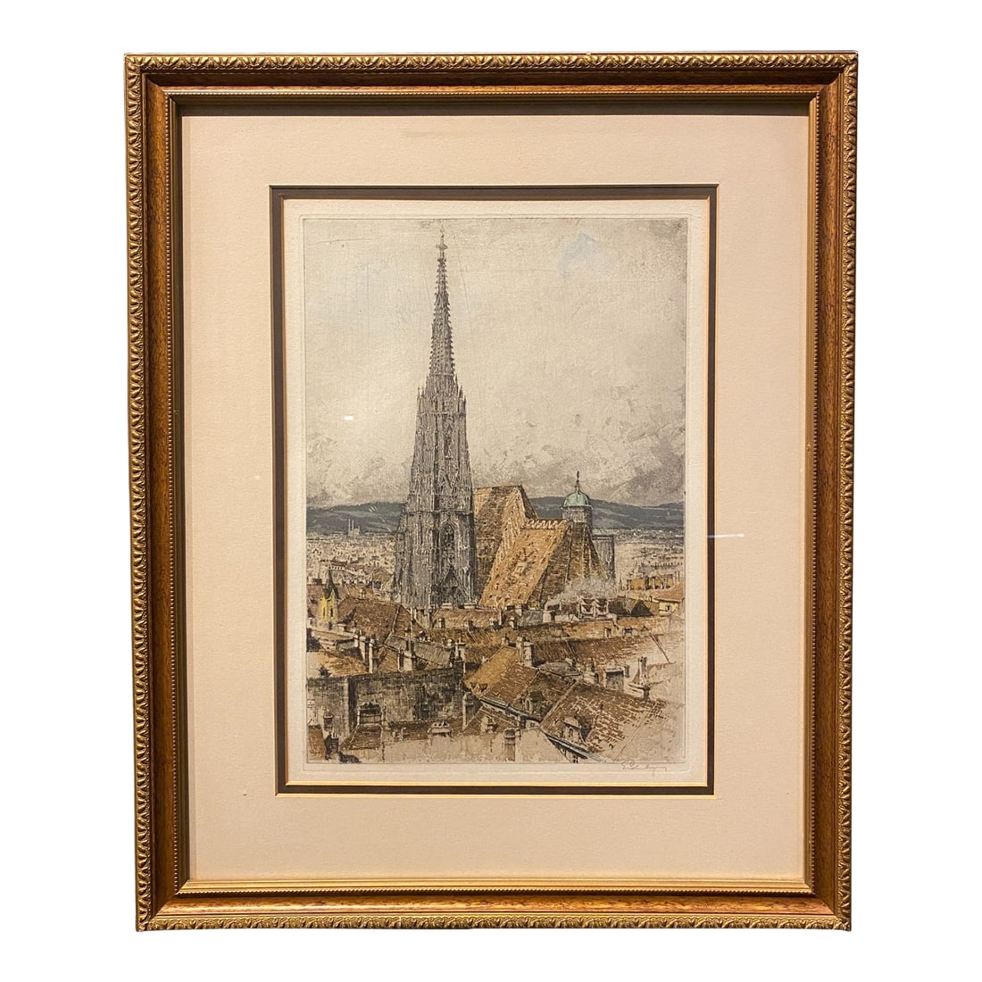 Mid 20th Century Josef Eidenberger "St. Stephen's Cathedral" Vienna, Austria Etching, Signed: This stunning signed etching by Josef Eidenberger captures the breathtaking beauty of St. Stephen's Cathedral in Vienna. Eidenberger's masterful technique brings the iconic Gothic structure to life, s