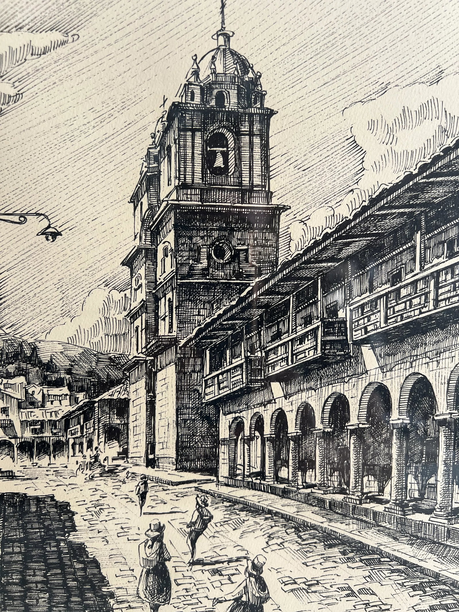 Vintage Black Line Sketches of European Cityscapes Signed Dante Vivero (Pair) - 3
