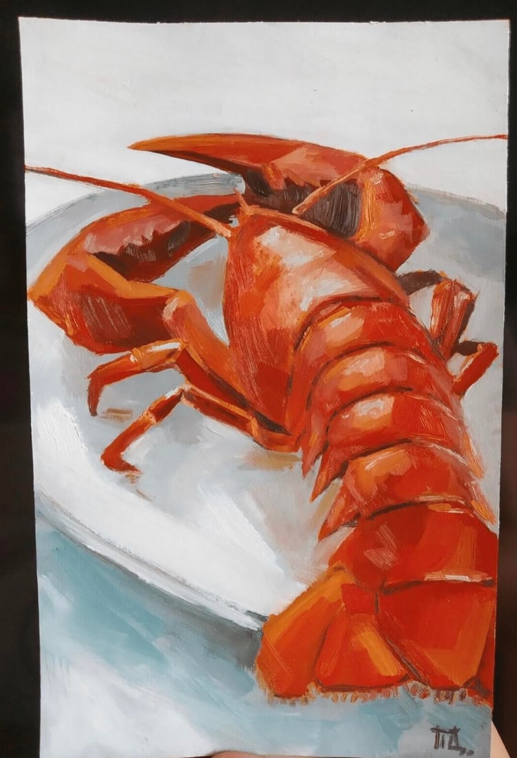 Original Oil Painting Impressionist Crayfish - 6