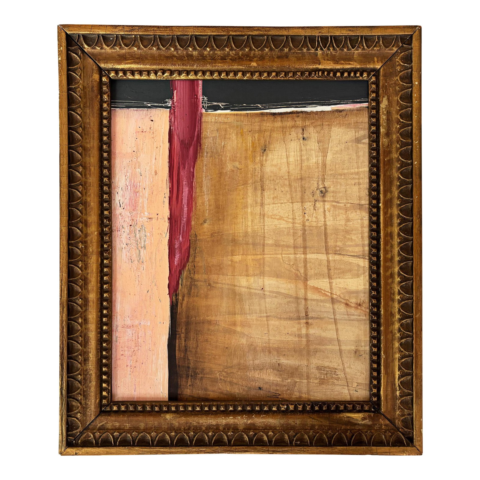 "Temperament" Abstract Art in Antique Gold Frame, Transitional Wall Art by JTS: "Temperament" is more than a painting-it's an experience. This captivating abstract transitional work by artist JTS channels raw emotion through a grounded, modern palette of black, birch tree brown, 