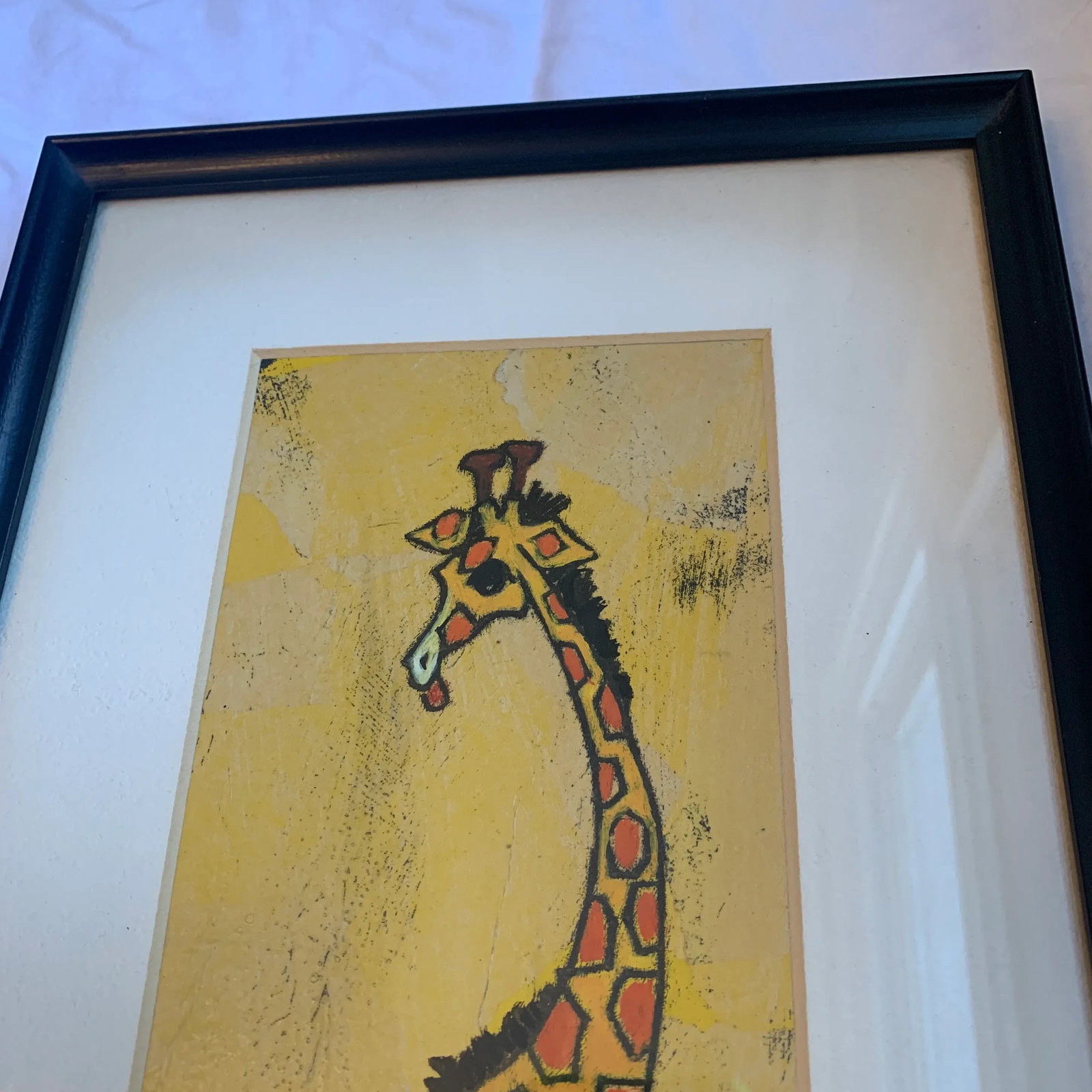 Mid 20th Century Giraffe Painting, Framed - 2