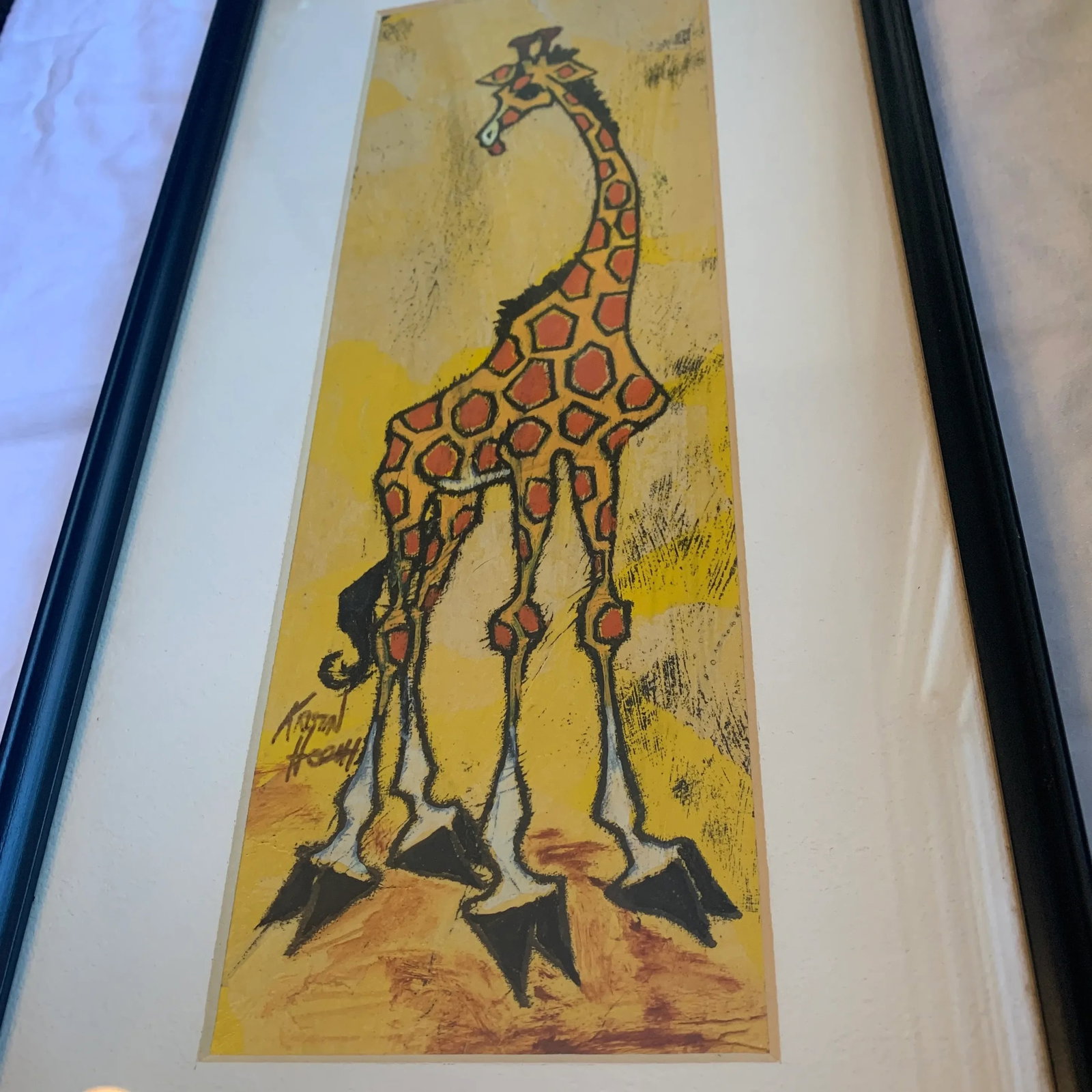 Mid 20th Century Giraffe Painting, Framed - 3