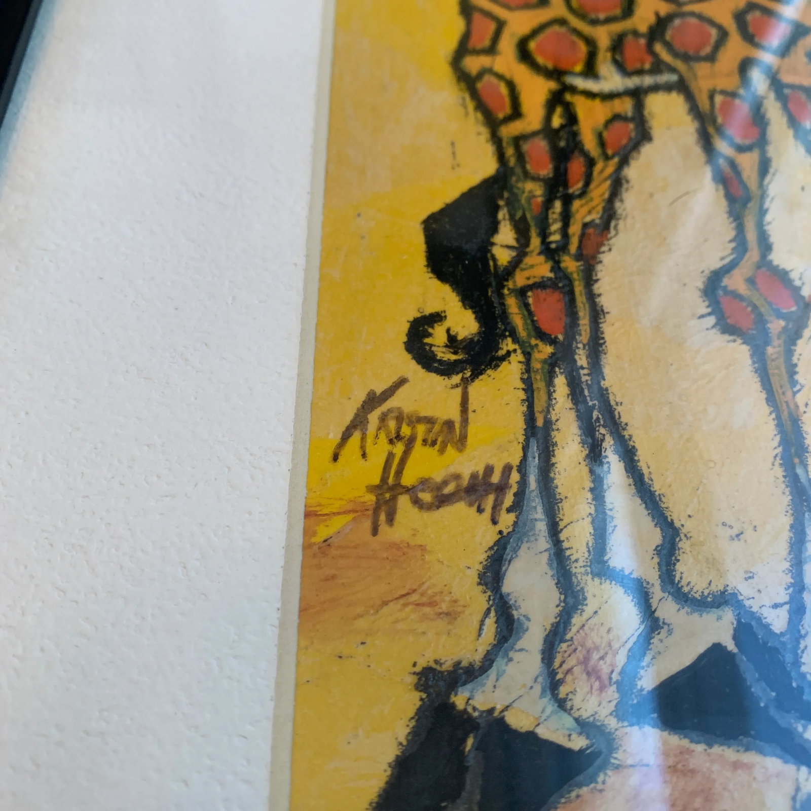Mid 20th Century Giraffe Painting, Framed - 4