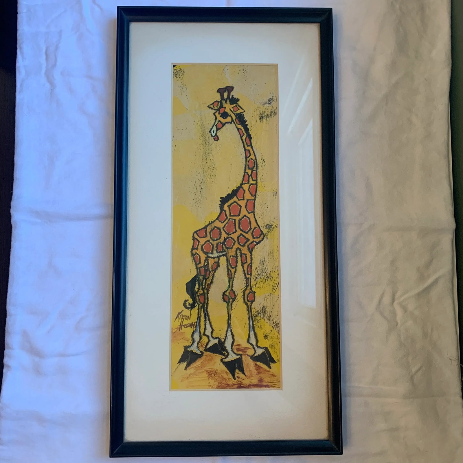 Mid 20th Century Giraffe Painting, Framed - 7