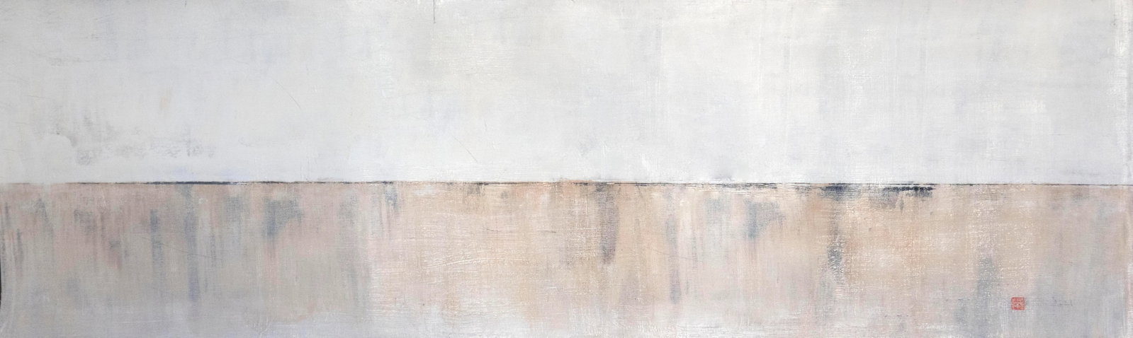 "SkyLine XII" Contemporary Abstract Acrylic Painting: Whether you love art or just looking to decorate your home, this piece will create a new ambience and impact your daily life. This high-quality one-of-a-kind acrylic painting on canvas is 58X16.5".