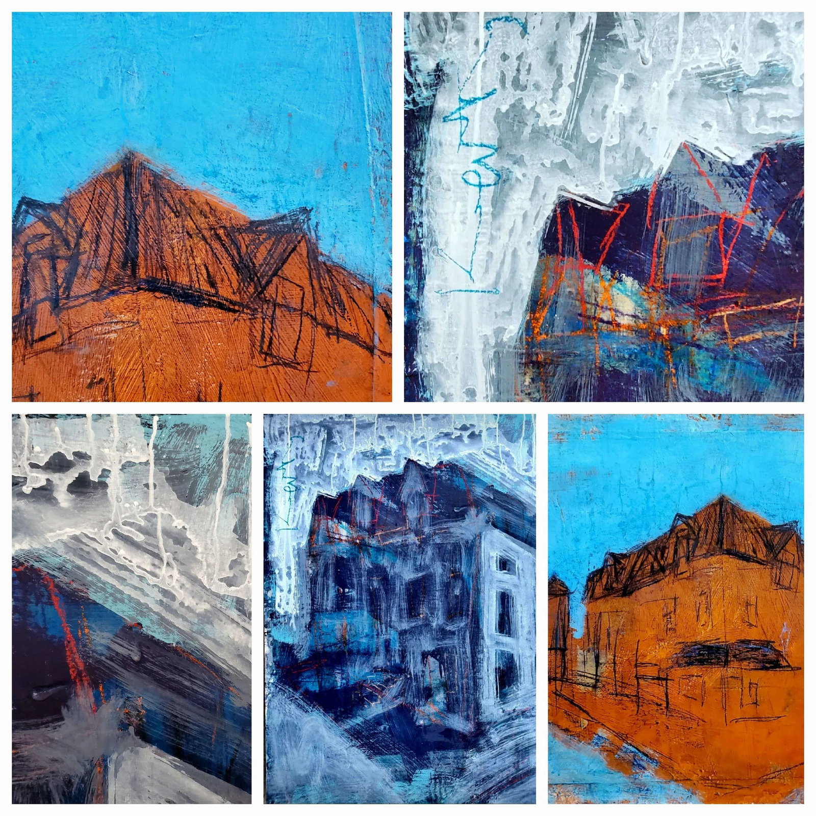 "Blue Empire" 2022 Architectural Acrylic, Crayon and Graphite Painting, Hugh Keating - 7