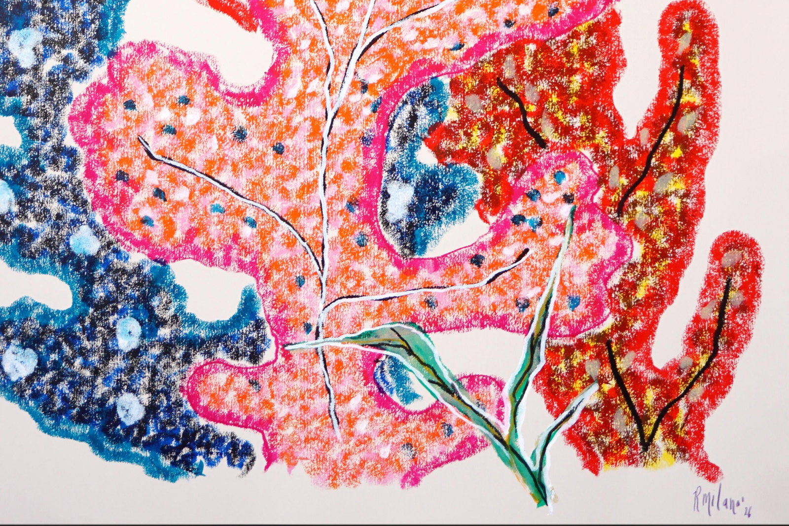 2025, Illustration Style Marine, Organic Corals, Fractal Sea Sponges, Gouache Crayon on Watercolor P - 5