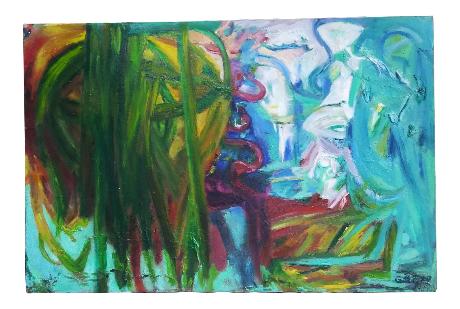 "Emotional Untitled" Contemporary Abstract Expressionist Oil Painting by Regina Gately: This painting was created by clearing my mind and painting freely. I feel you can image all different things when looking at it. Condition: Imperfections: Some Imperfections Condition Notes: