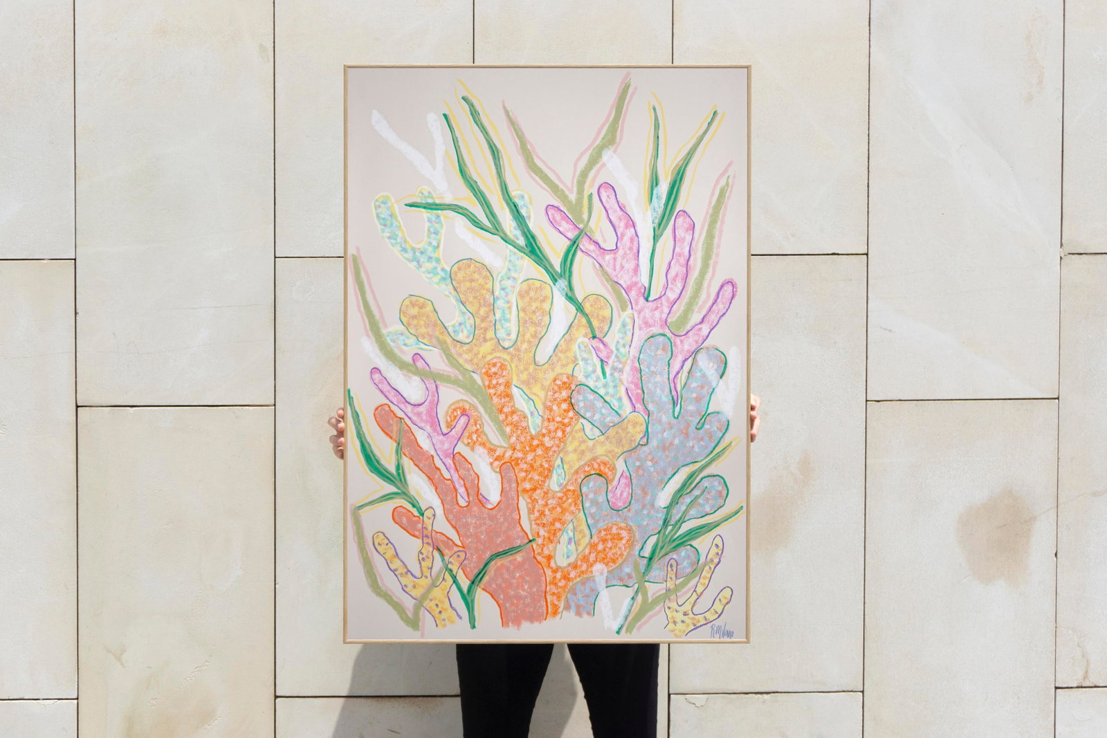 2025, Funky Coral Textures, Pastel Tones Illustration Style Seascape, Gouache Crayon on Watercolor P - 2