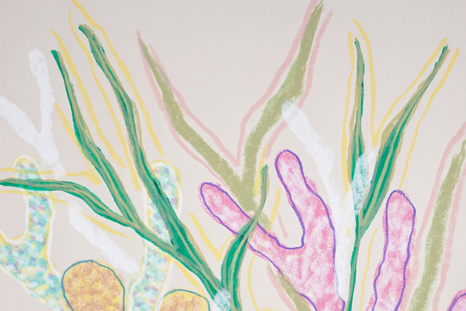 2025, Funky Coral Textures, Pastel Tones Illustration Style Seascape, Gouache Crayon on Watercolor P - 3