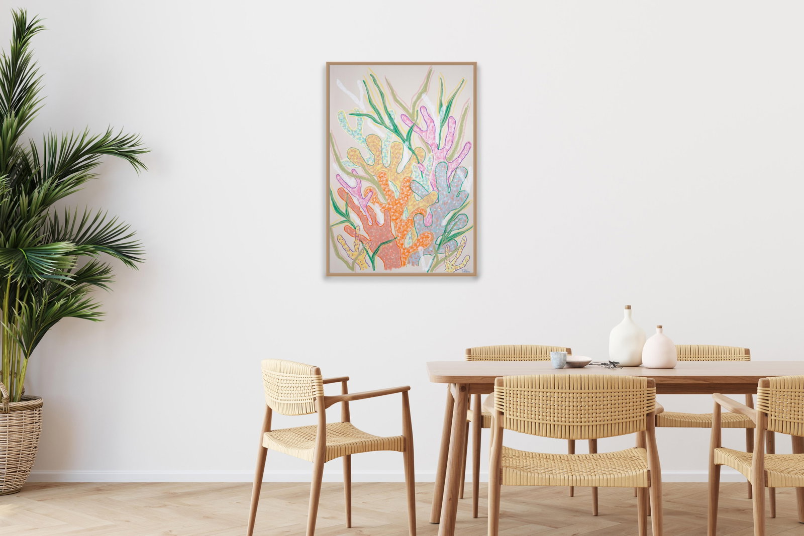 2025, Funky Coral Textures, Pastel Tones Illustration Style Seascape, Gouache Crayon on Watercolor P - 4