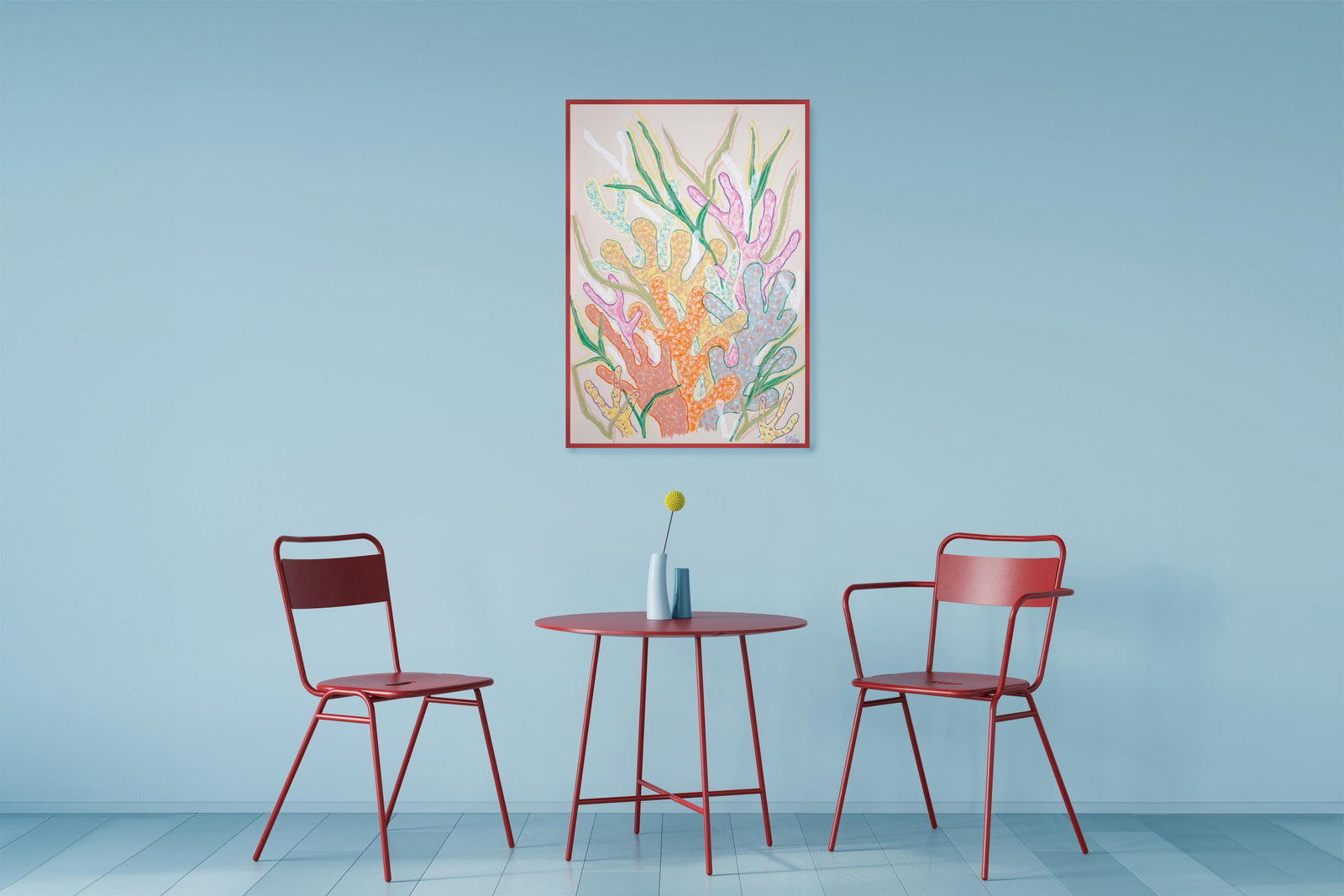 2025, Funky Coral Textures, Pastel Tones Illustration Style Seascape, Gouache Crayon on Watercolor P - 5