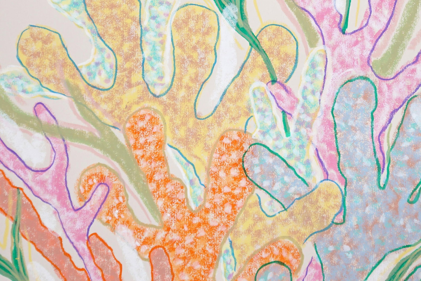 2025, Funky Coral Textures, Pastel Tones Illustration Style Seascape, Gouache Crayon on Watercolor P - 6