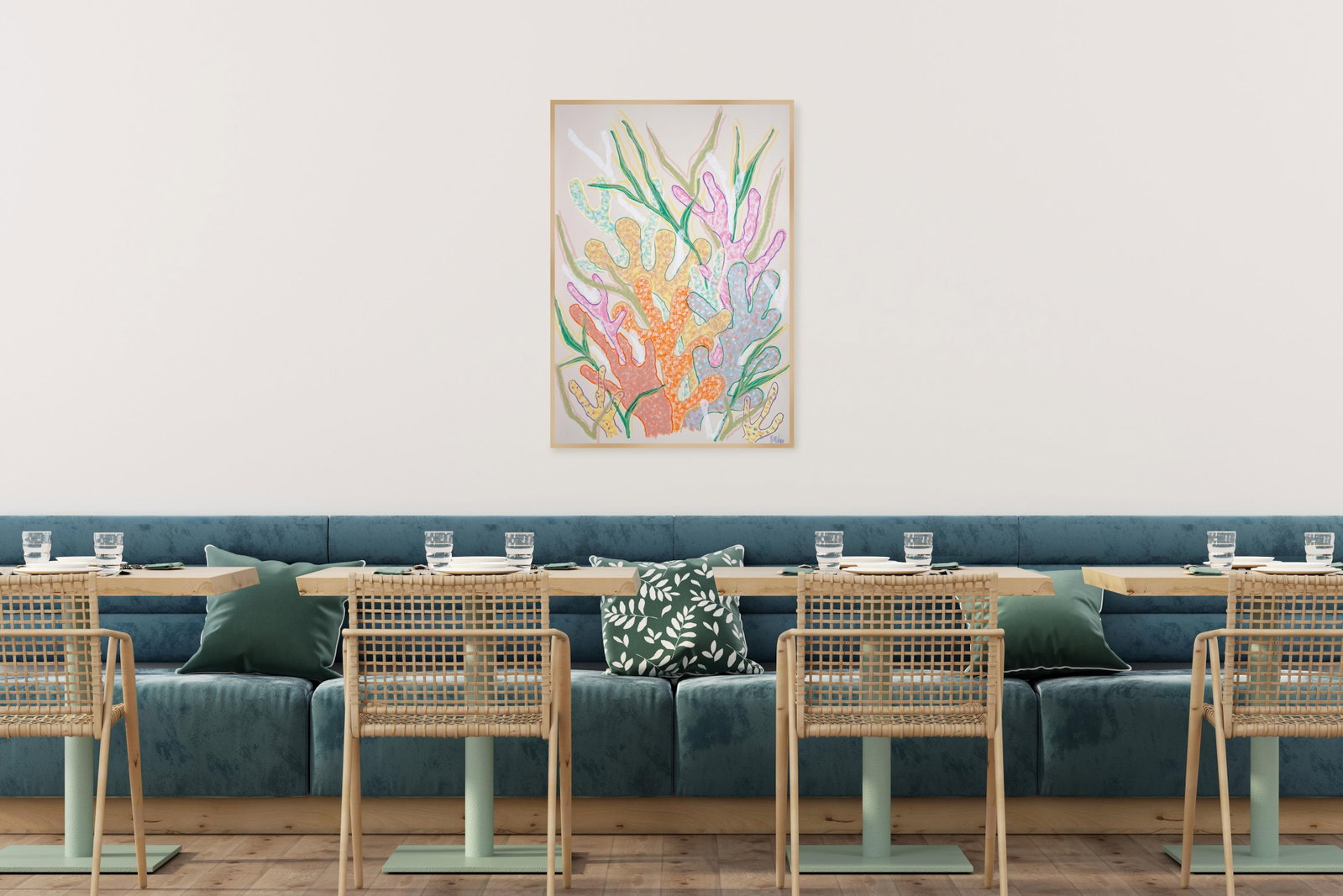 2025, Funky Coral Textures, Pastel Tones Illustration Style Seascape, Gouache Crayon on Watercolor P - 7