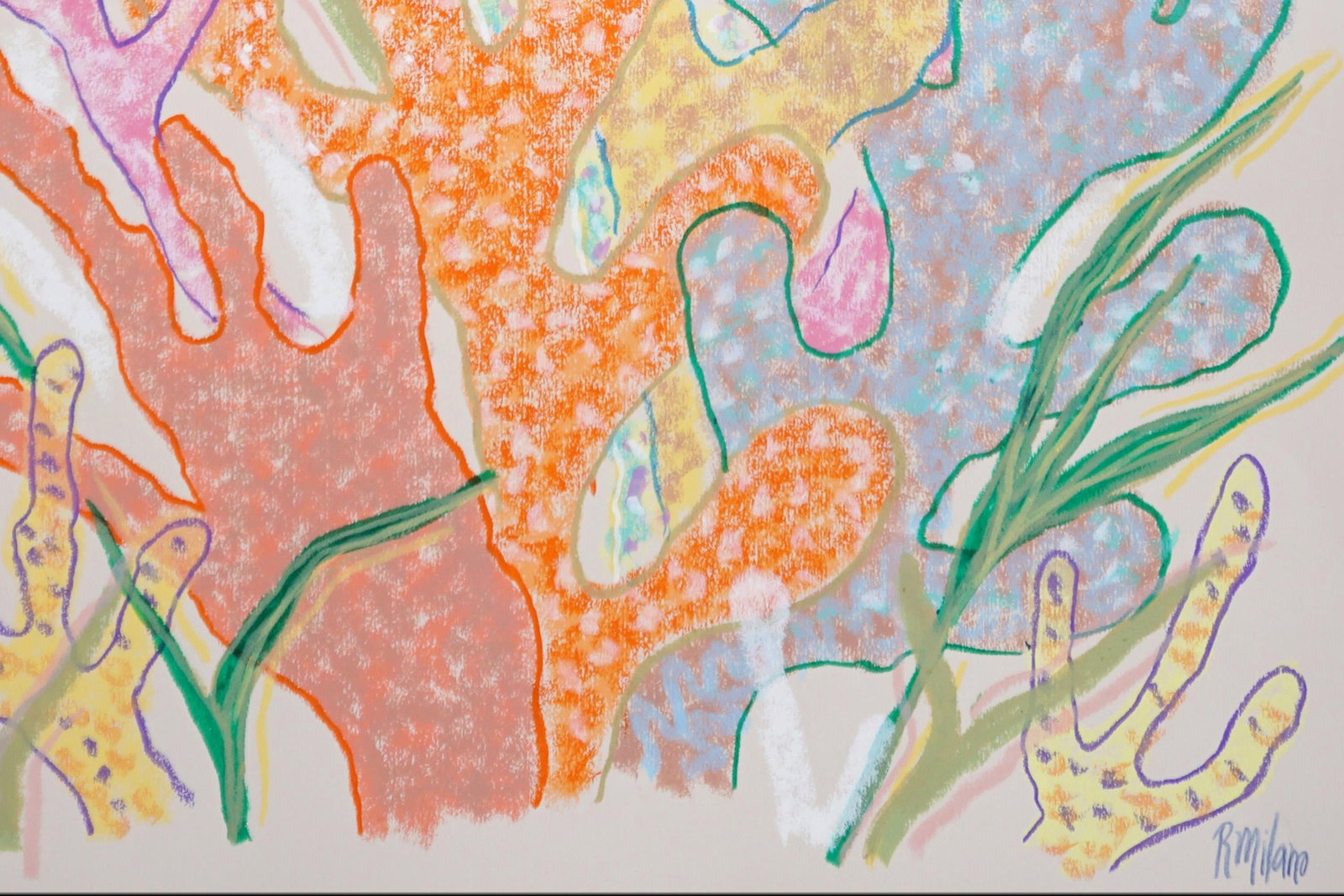 2025, Funky Coral Textures, Pastel Tones Illustration Style Seascape, Gouache Crayon on Watercolor P - 8