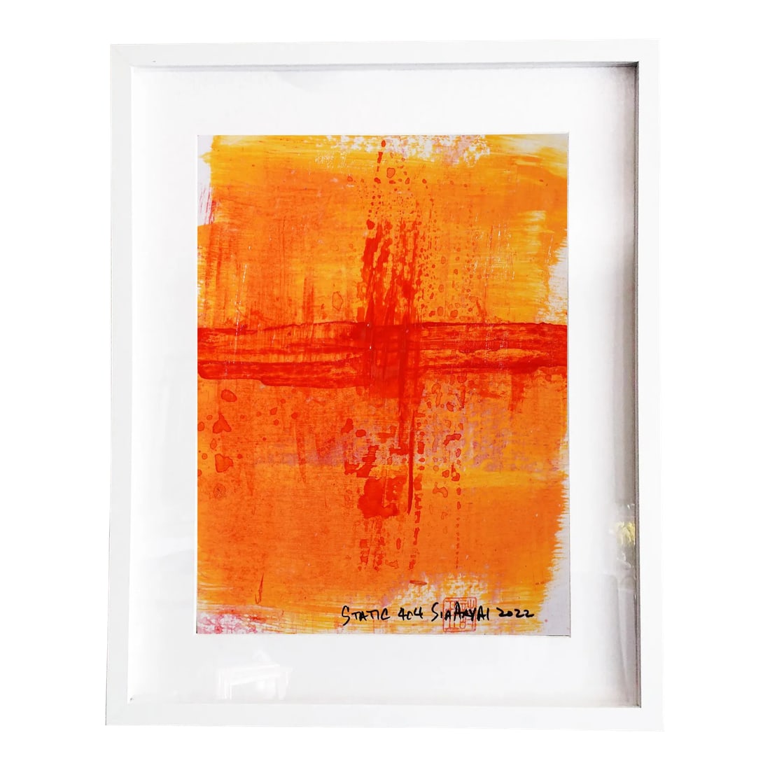 "Static 404" Contemporary Abstract Orange Mixed-Media Painting, Framed: Whether you love art or just looking to decorate your home, this vibrant piece will create a new ambiance and impact your daily life. Painting is 8.7X11" hand-cut acrylic with a twist on heavyweight
