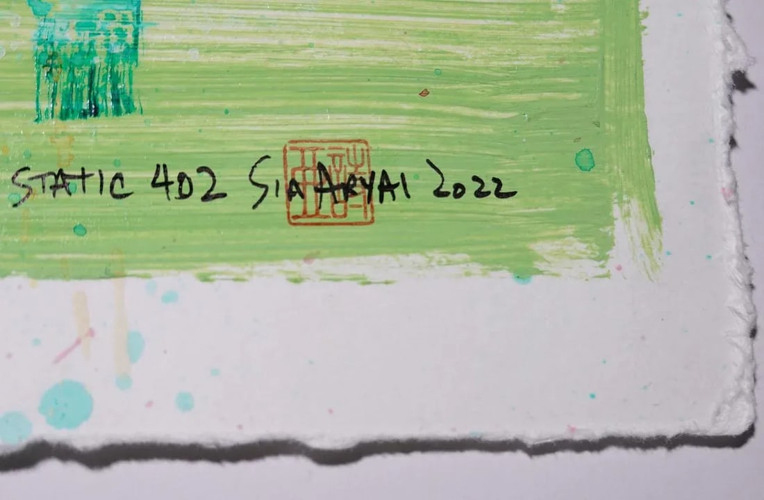 "Static 402" Contemporary Abstract Green Mixed-Media Painting, Framed - 3