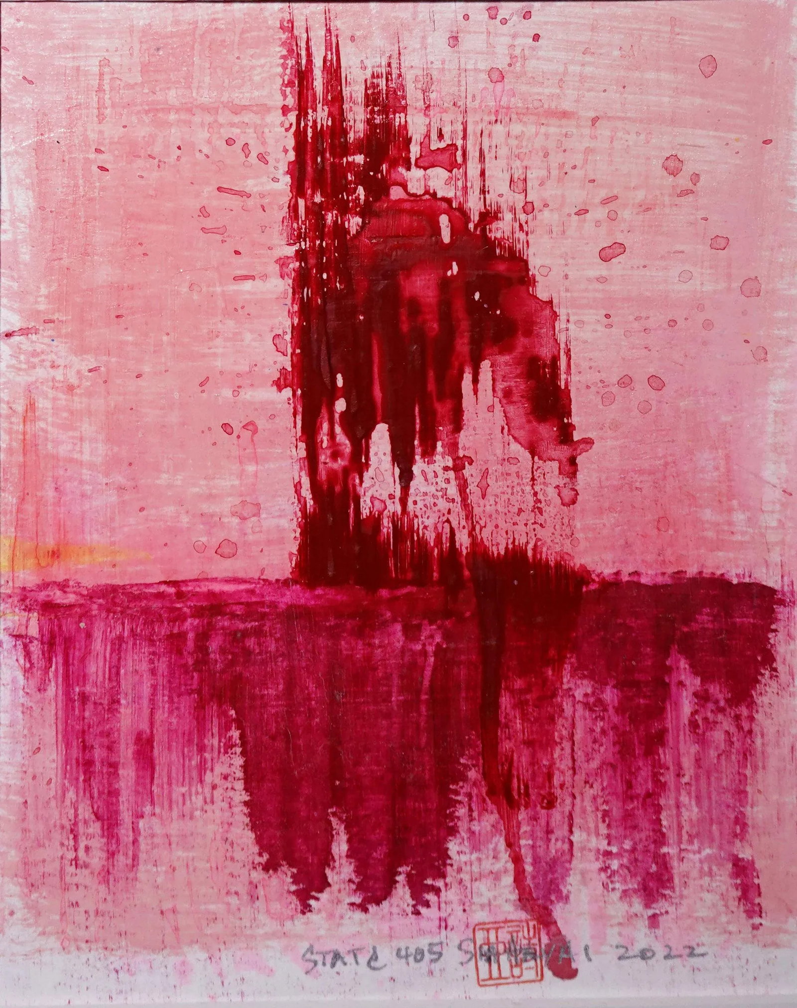 "Static 405" Contemporary Abstract Red Mixed-Media Painting, Framed - 2