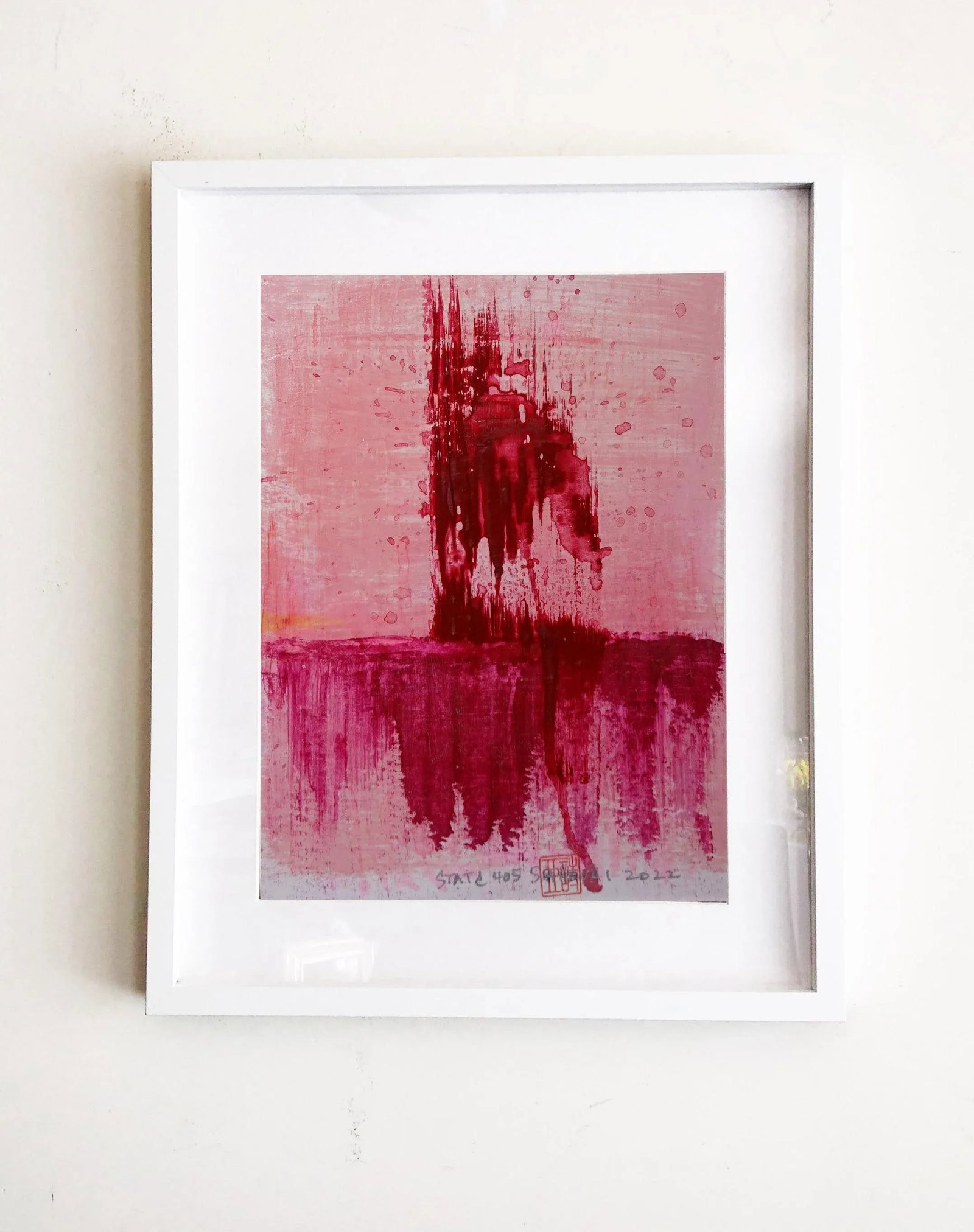 "Static 405" Contemporary Abstract Red Mixed-Media Painting, Framed - 5