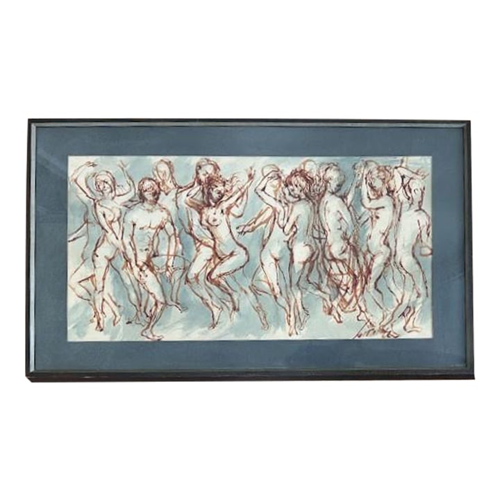 Vintage Mixed Media on Paper: Female Dancers, Signed and Framed, Unknown Signature Condition: Alterations: Original Condition Unaltered Imperfections: Some Imperfections Condition Notes: Wear appropriate with age. No significant
