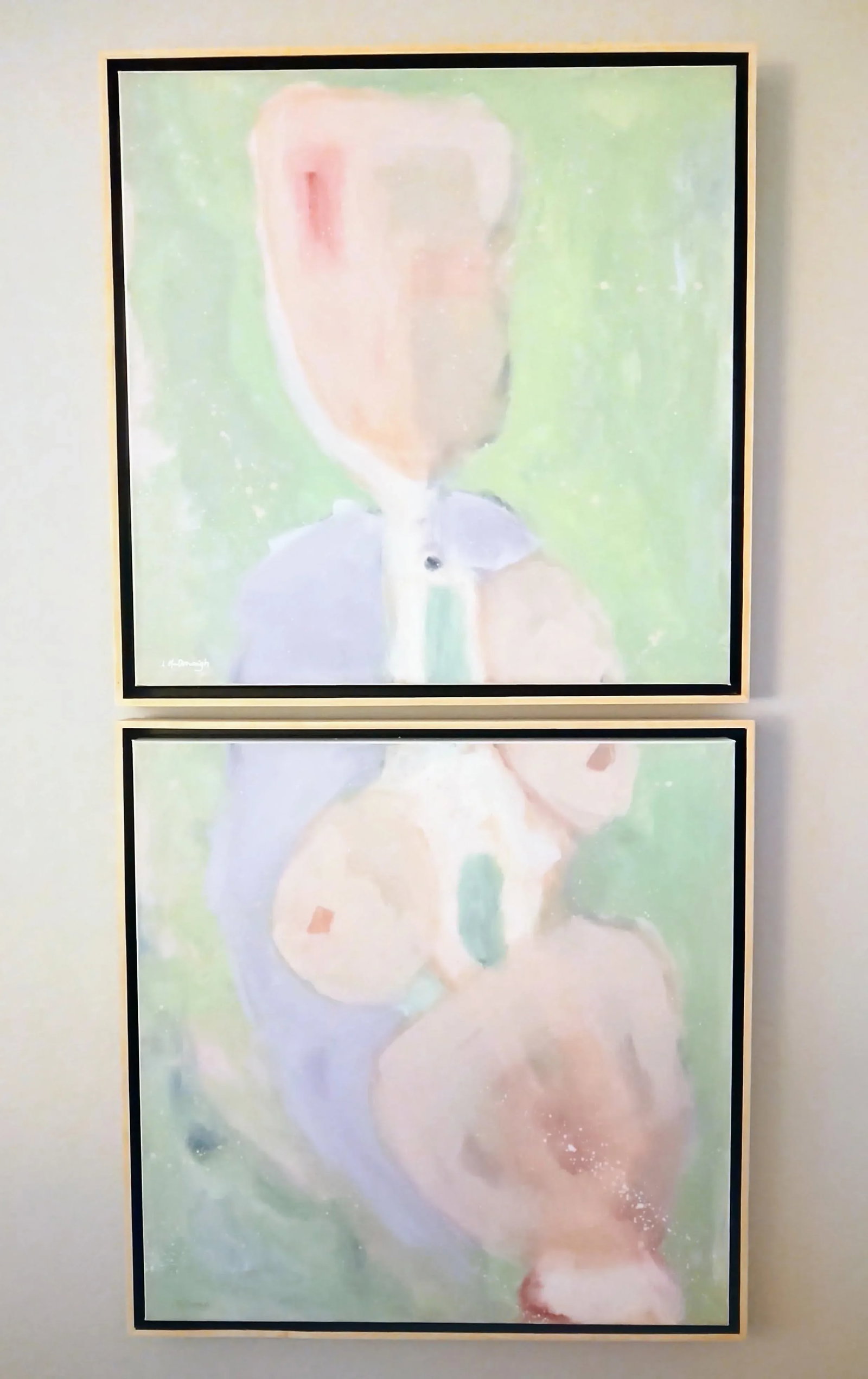 "Conception" Contemporary Abstract Figurative Acrylic Diptych Painting, Framed - Set of 2 - 11