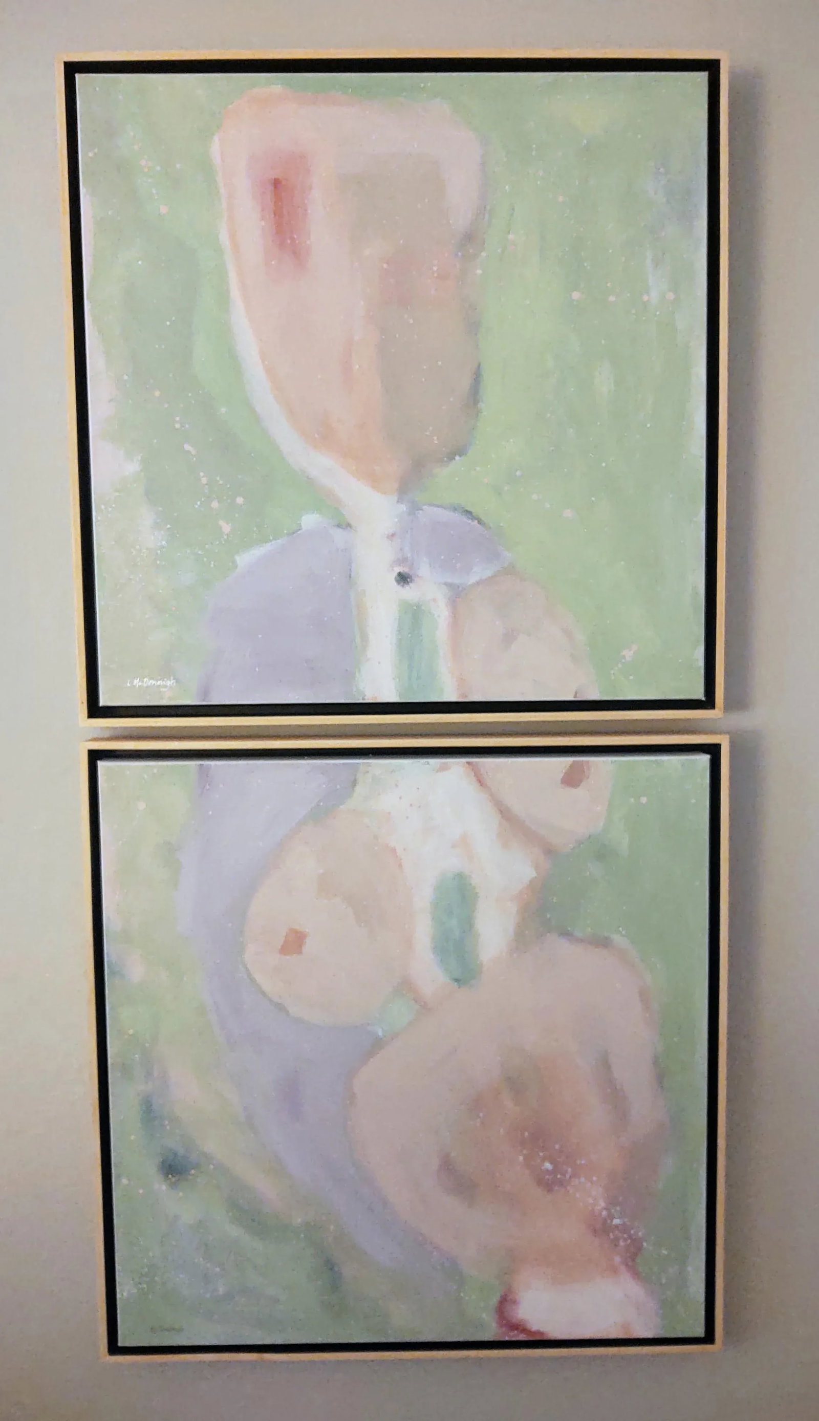 "Conception" Contemporary Abstract Figurative Acrylic Diptych Painting, Framed - Set of 2 - 13