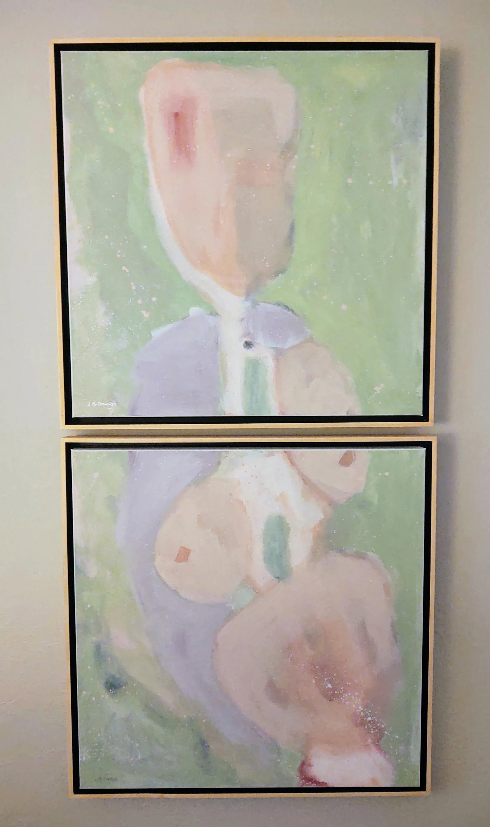 "Conception" Contemporary Abstract Figurative Acrylic Diptych Painting, Framed - Set of 2 - 3