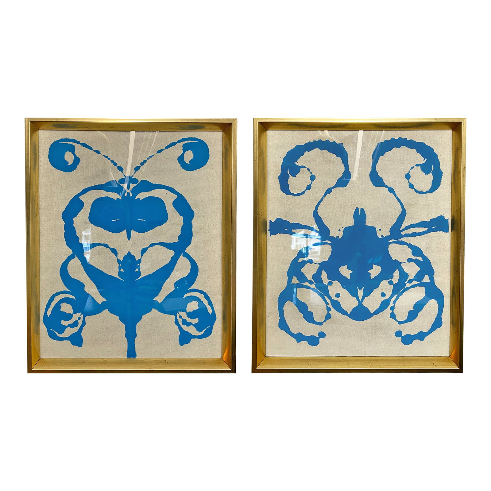 Original Rorschach Test-Inspired Abstract Paintings - Hand-Painted Acrylic on Canvas, Framed Modern: Medium: Acrylic paint on raw canvas Frame size: 21.5" x 17.5" Style: Abstract, Rorschach-inspired, modern minimalist Frame: Gold finish, ready to hang Original artwork (not a print) Please note: scree