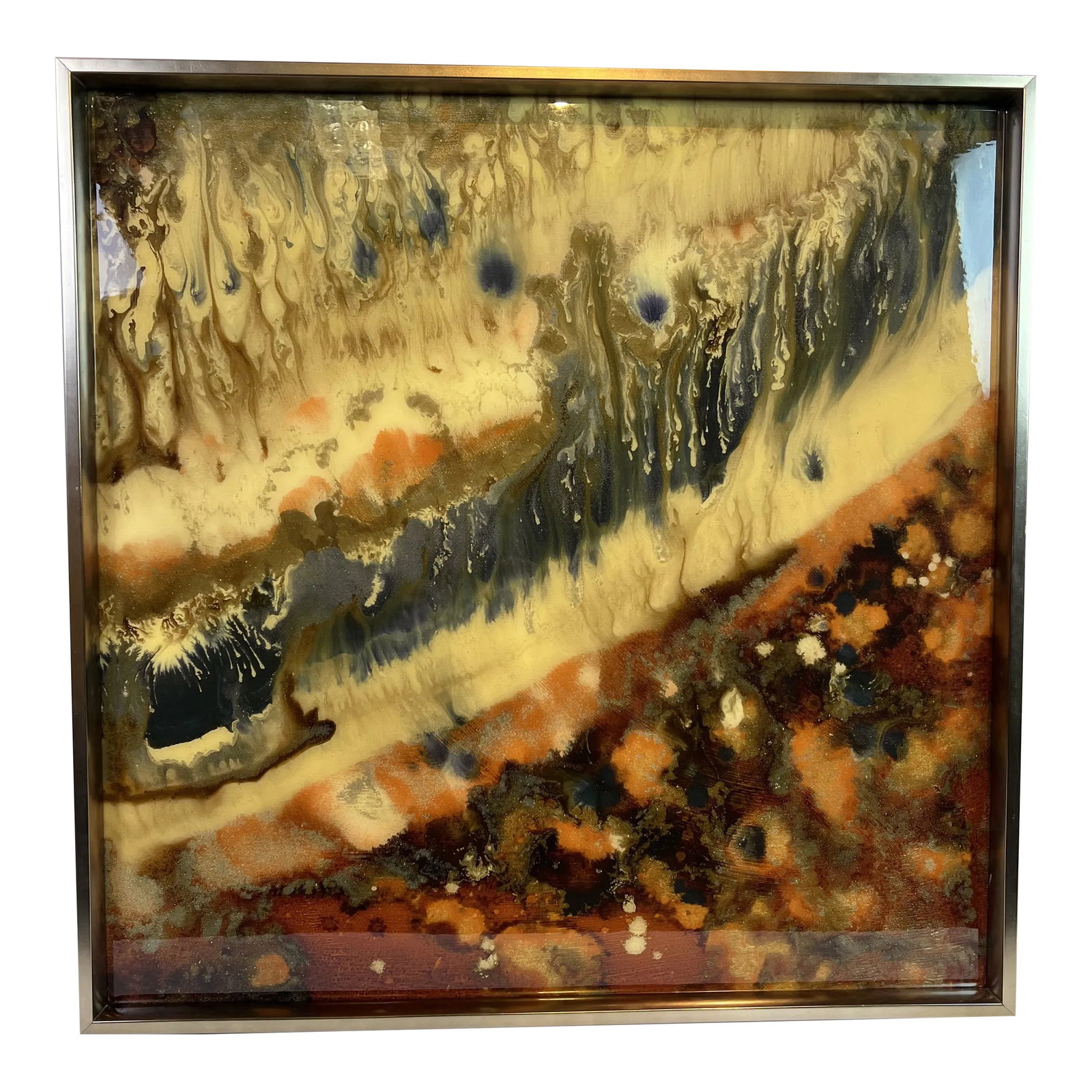 1990s "Sanguin III" Abstract Expressionist Giclee Canvas Print, Framed: Wonderful hand painted giclee on canvas with a marble glaze finish featuring an abstract design entitled Sanguin III in a silver wood frame. Condition: Imperfections: No Imperfections Condition Notes: