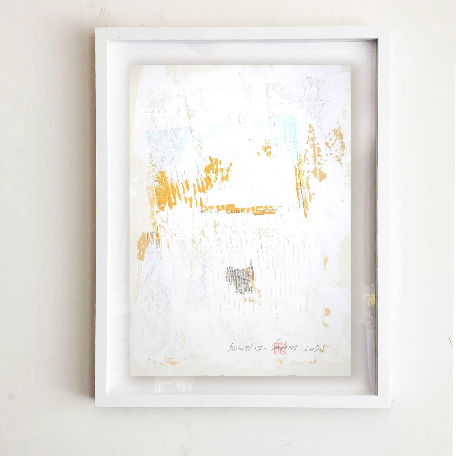 "Marvel.II" Contemporary Minimalist Abstract With Gold Leaf Painting, Framed - 5