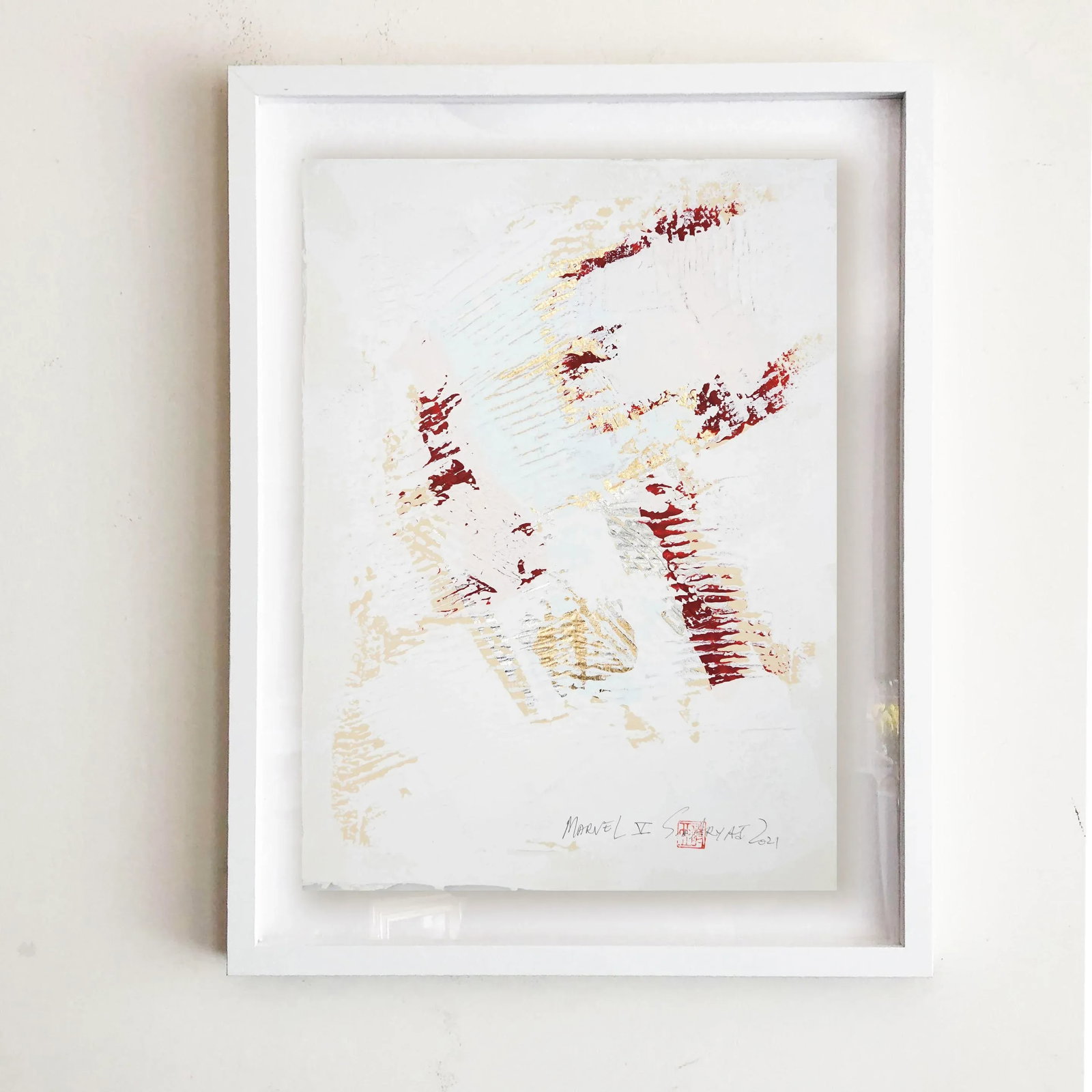 "Marvel.V" Contemporary Minimalist Abstract Gold Leaf Painting, Framed - 5