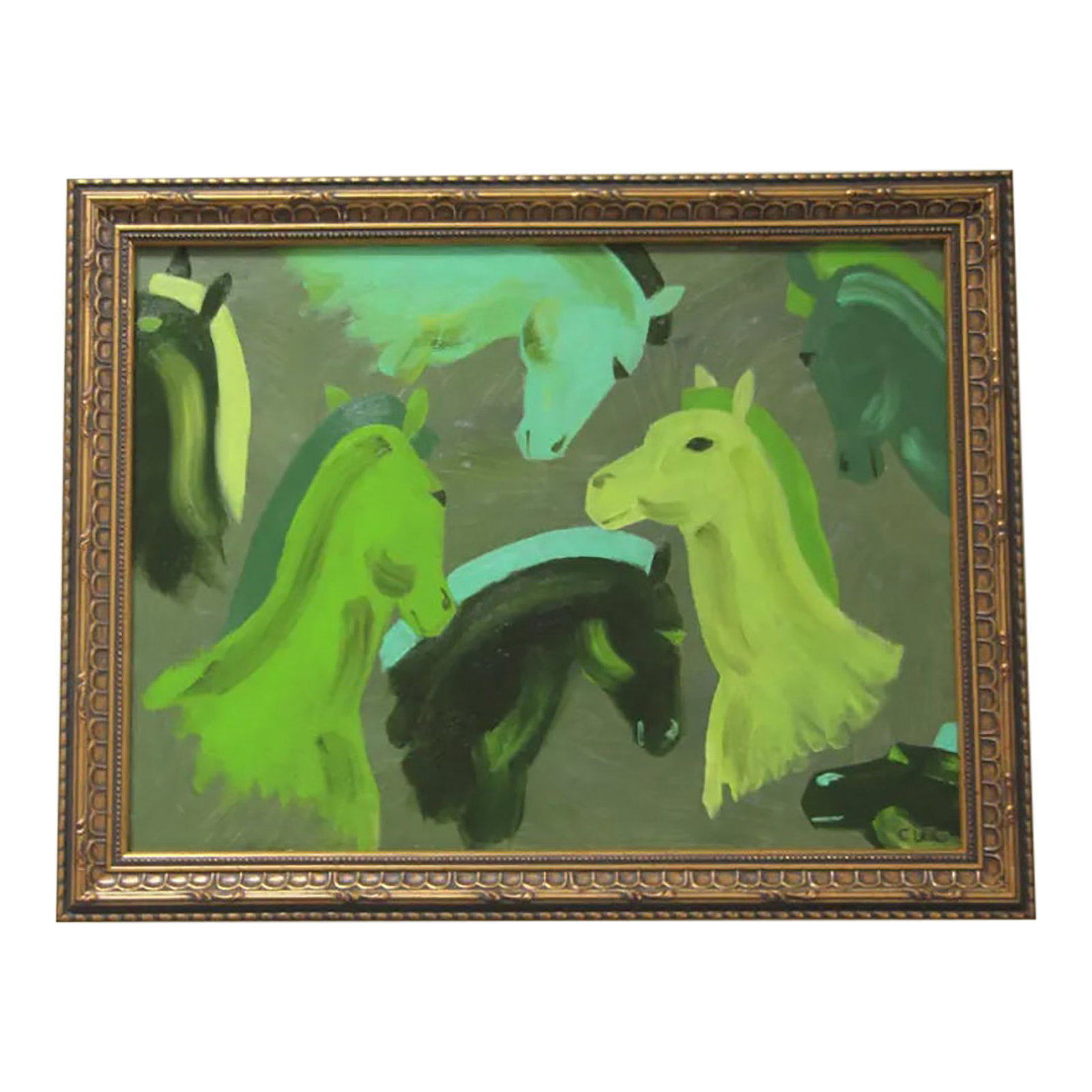 Horses Portraits Art Deco Impressionism Minimalism Green Original Oil Painting Cleo Plowden (1 of 7)