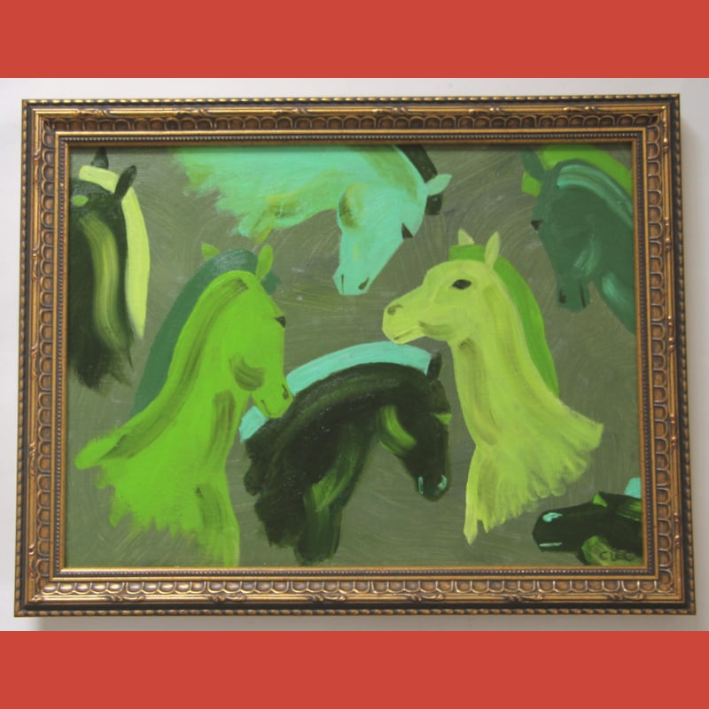 Horses Portraits Art Deco Impressionism Minimalism Green Original Oil Painting Cleo Plowden - 2