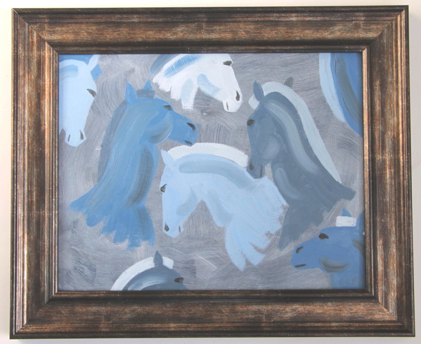 Horses Portraits Art Deco Impressionism Minimalism Green Original Oil Painting Cleo Plowden - 3