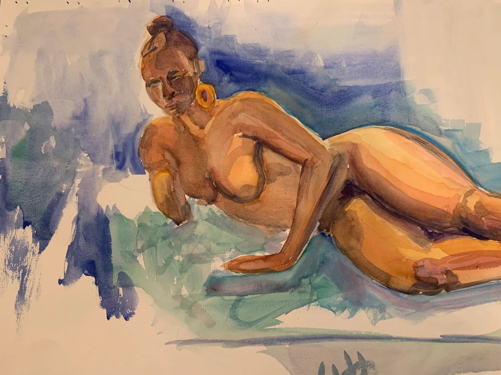1990s Figurative Nude Watercolor Painting on Paper Signed Lynda Baldwin 10/25 - 2