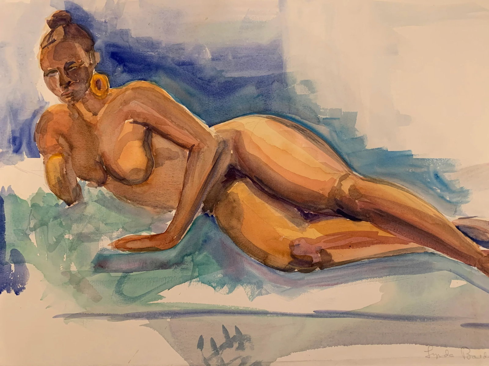 1990s Figurative Nude Watercolor Painting on Paper Signed Lynda Baldwin 10/25 - 3