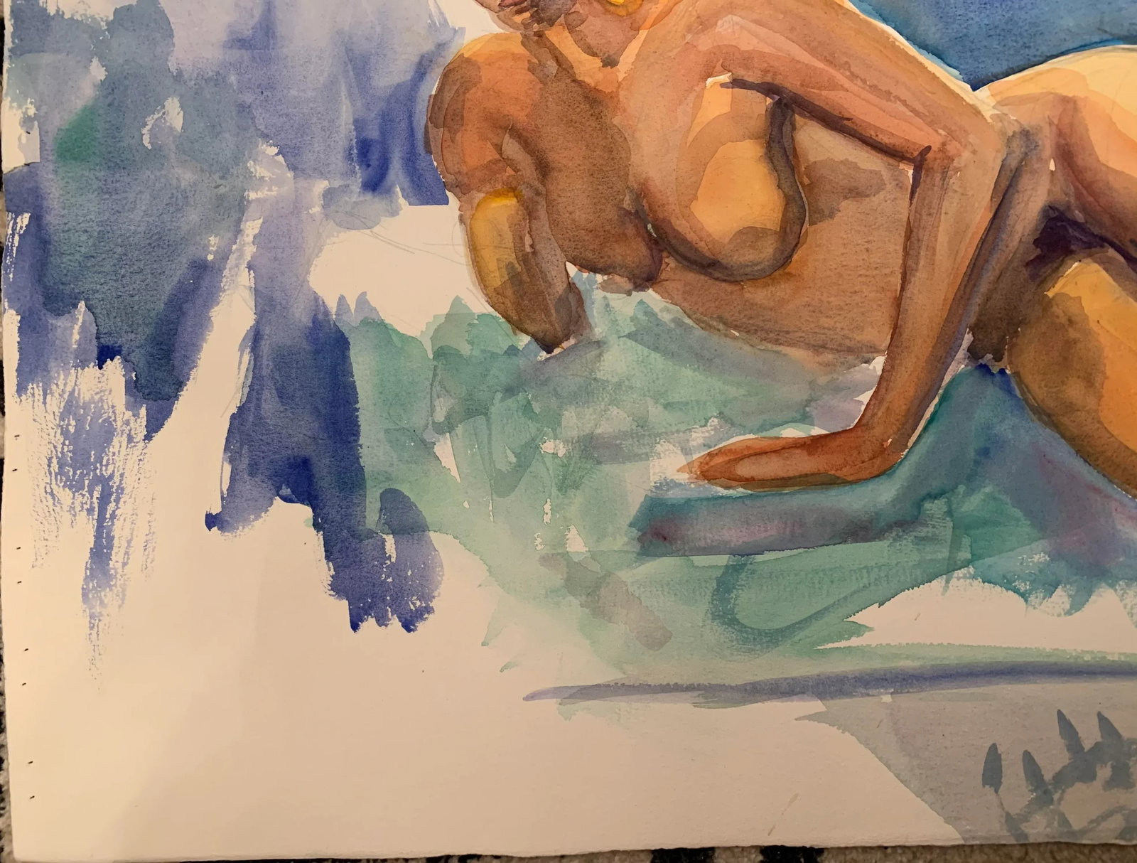 1990s Figurative Nude Watercolor Painting on Paper Signed Lynda Baldwin 10/25 - 7