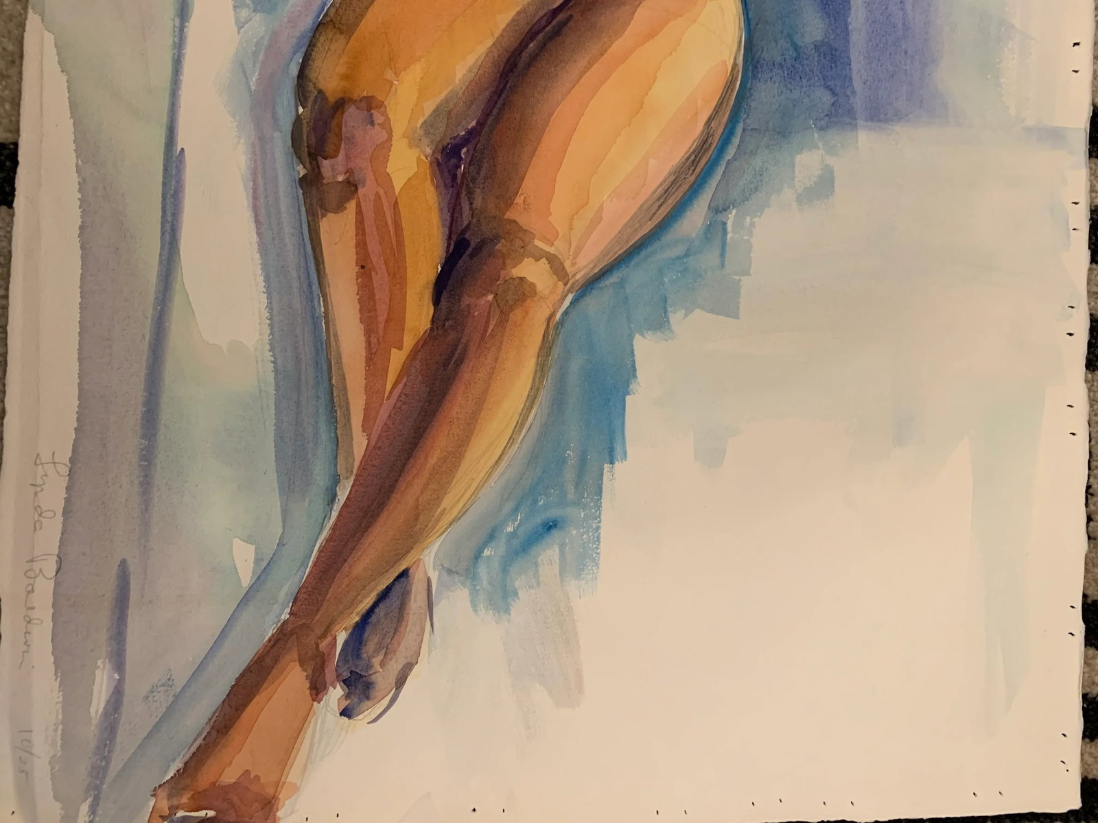 1990s Figurative Nude Watercolor Painting on Paper Signed Lynda Baldwin 10/25 - 8