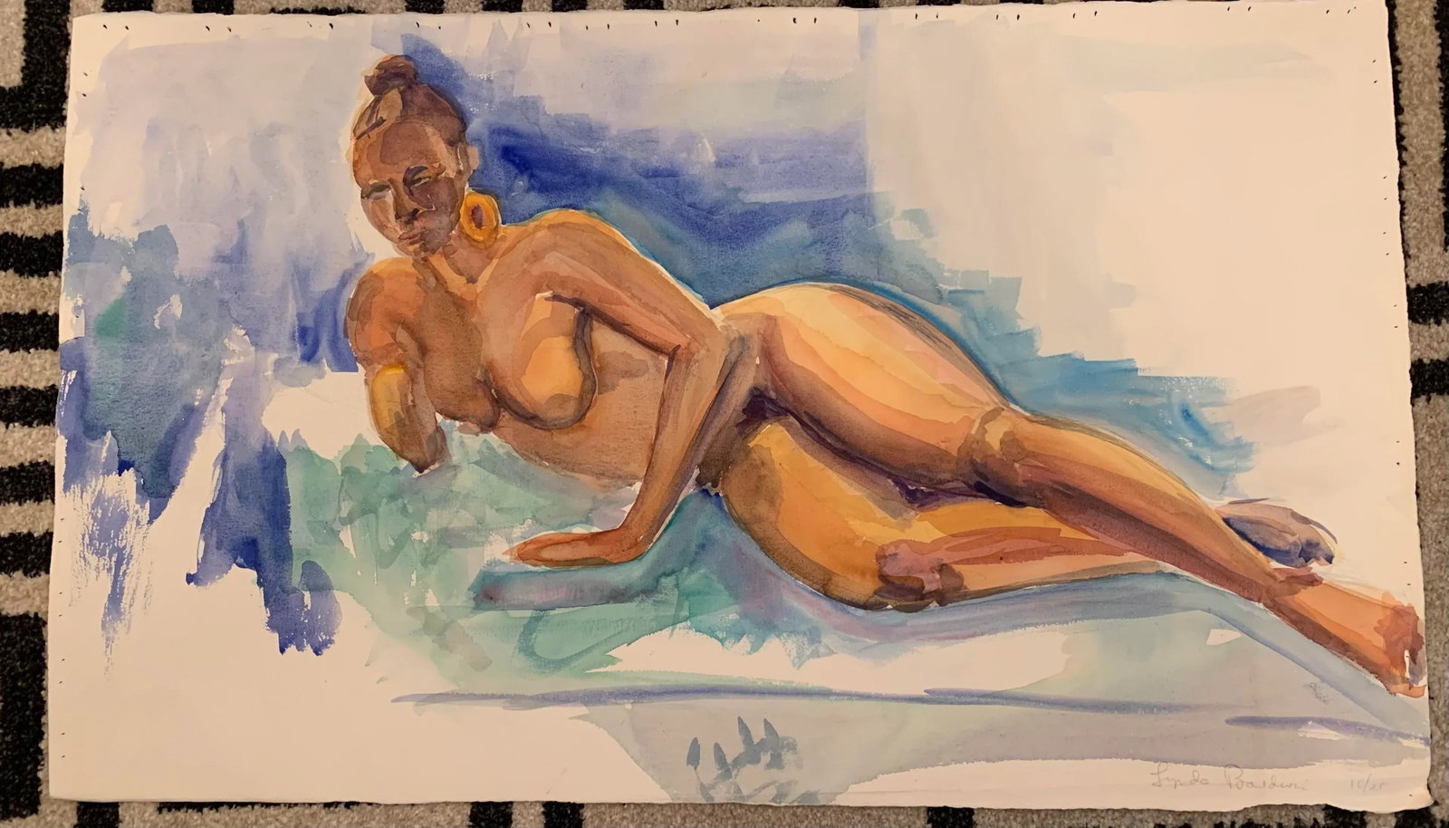 1990s Figurative Nude Watercolor Painting on Paper Signed Lynda Baldwin 10/25 - 9