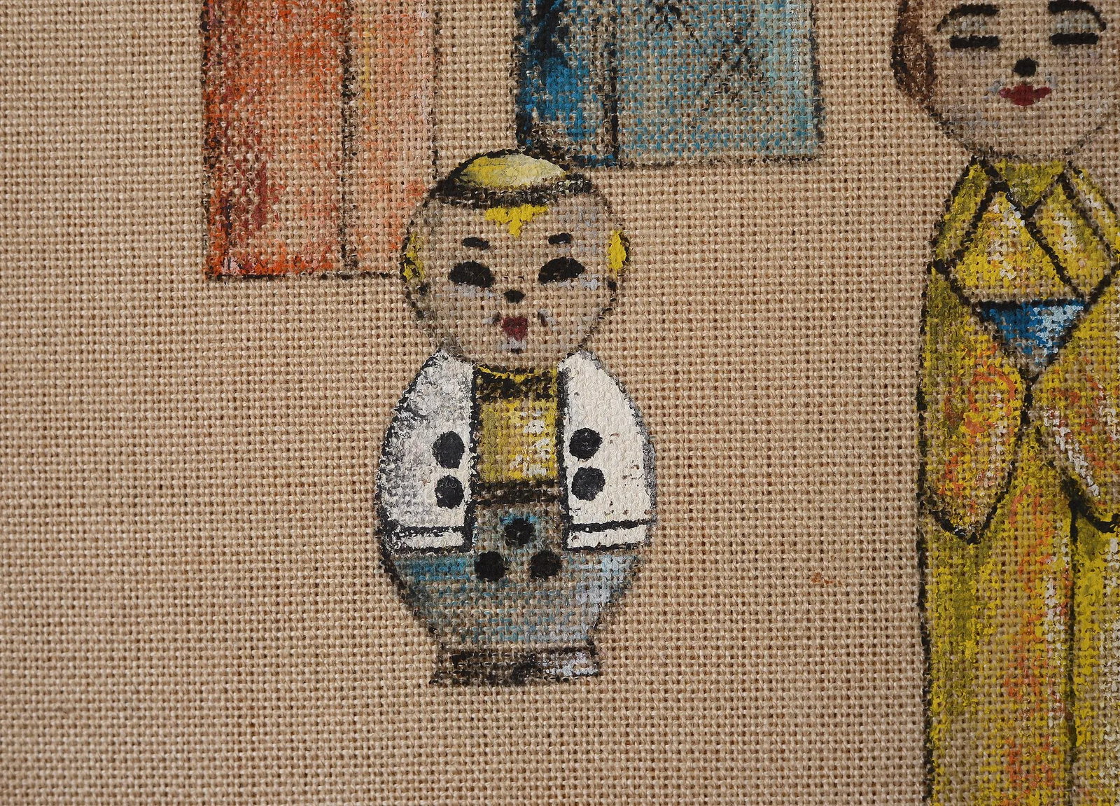 VIntage Signed Japanese Kokeshi Doll Generational Family Painting - 5