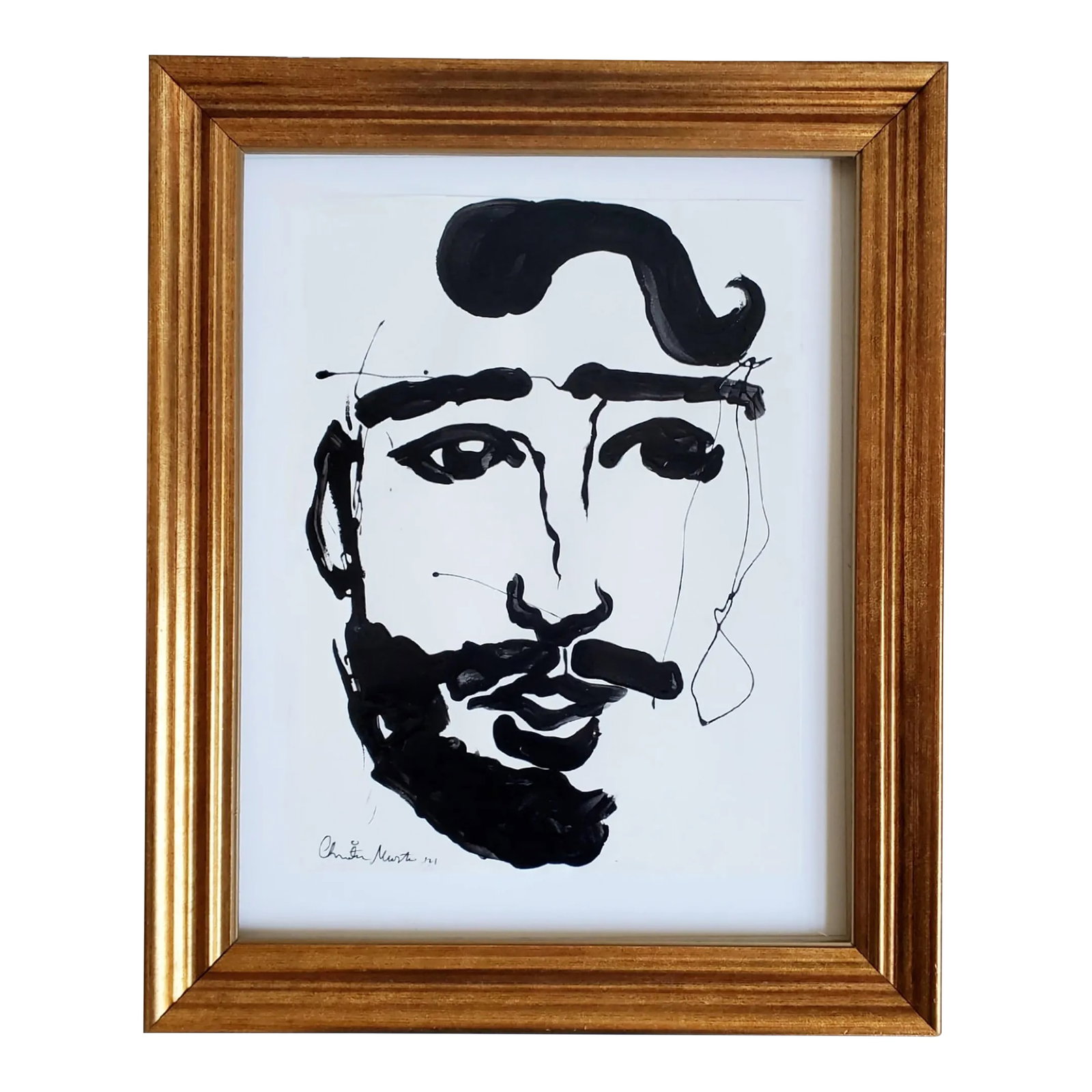 Original Contemporary Black and White Portrait Painting, Signed: Original Contemporary Black and White Portait Painting, Signed by the artist, Cherith Kavanaugh Musta. Acrylic on Fine Paper. Unframed. Bold outline portait study. Signature bottom left corner. "Bradl