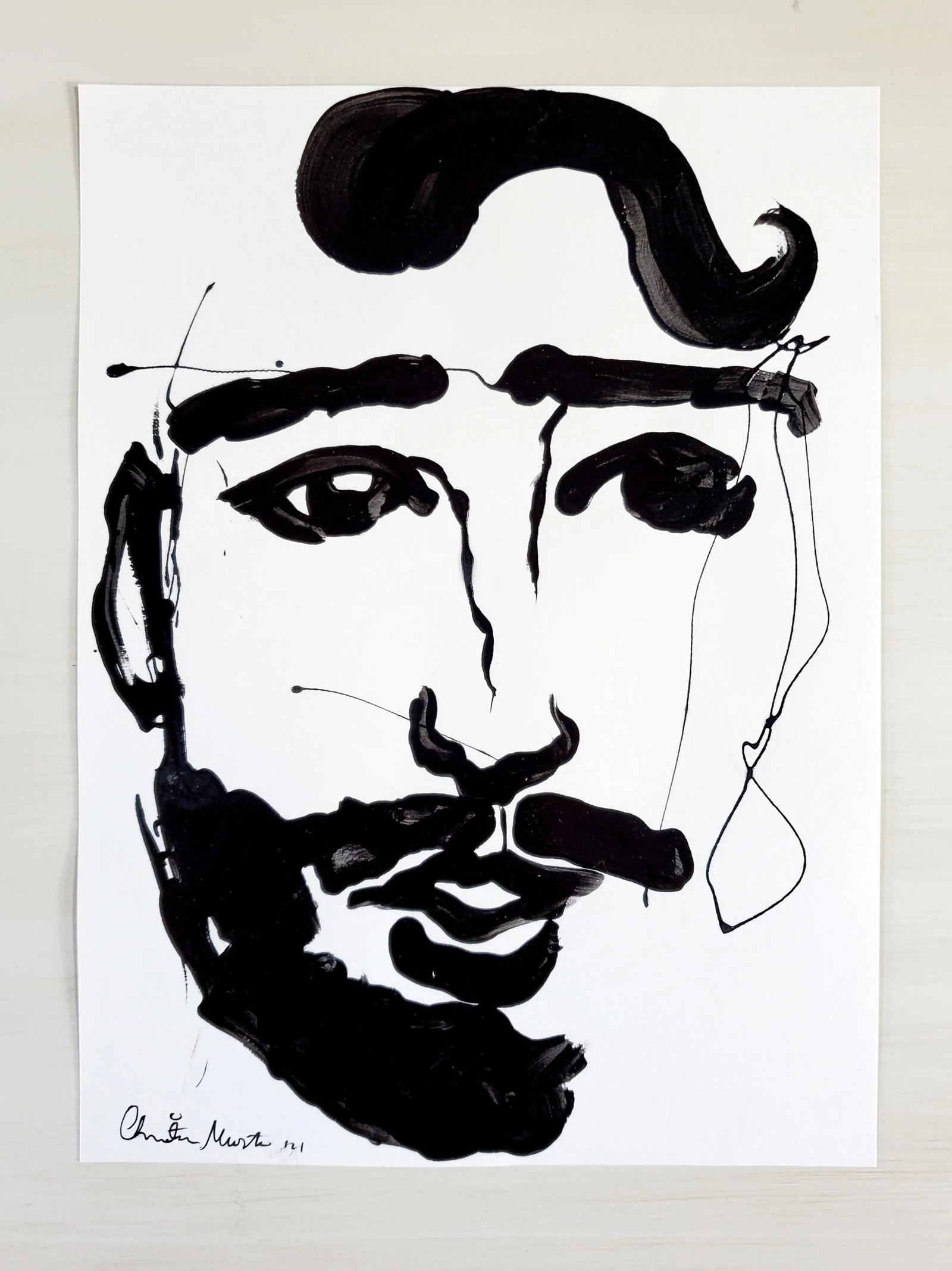 Original Contemporary Black and White Portrait Painting, Signed - 2