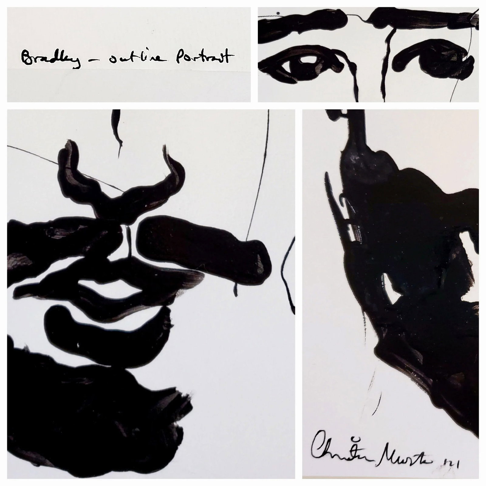 Original Contemporary Black and White Portrait Painting, Signed - 5