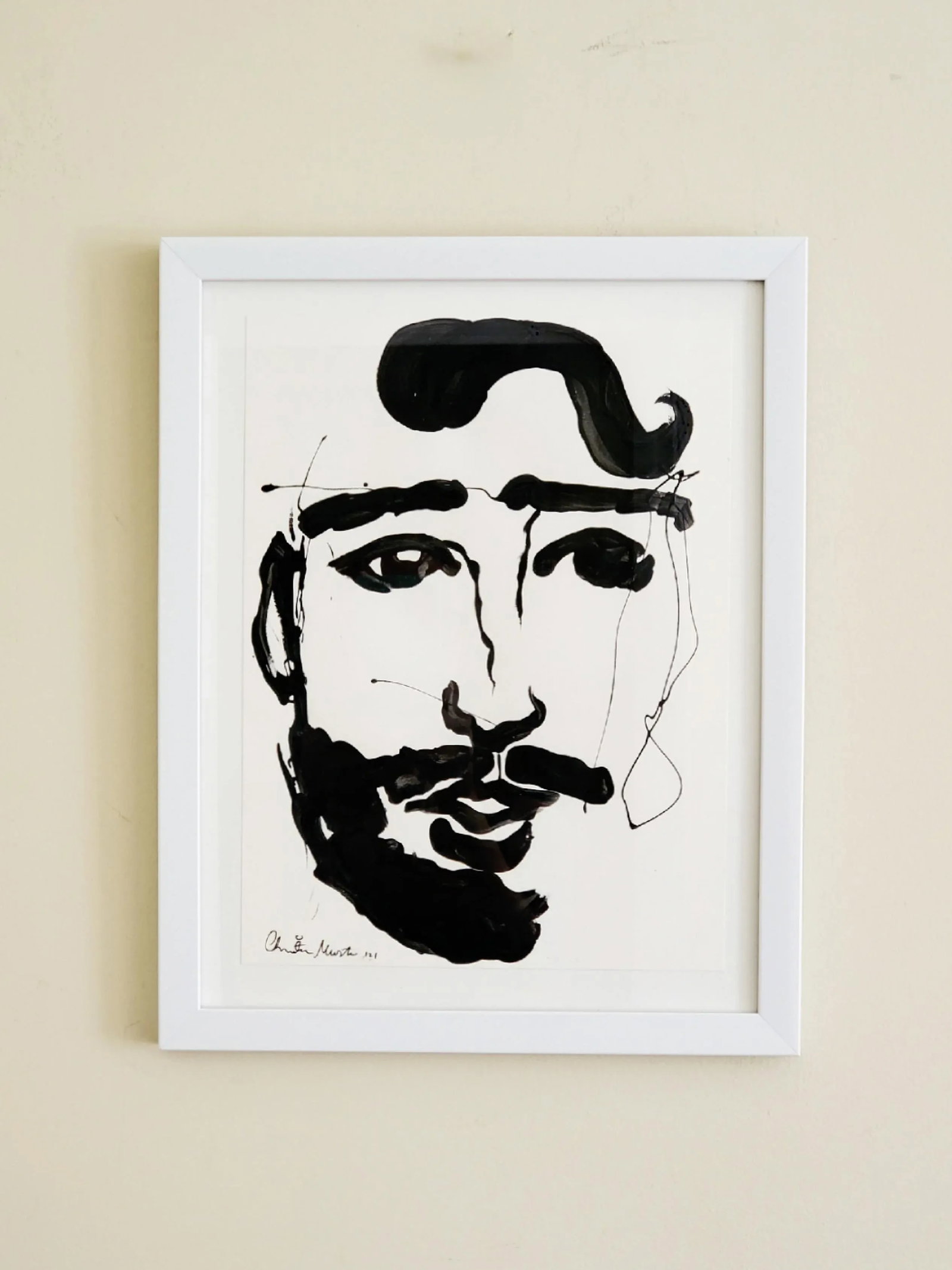 Original Contemporary Black and White Portrait Painting, Signed - 6