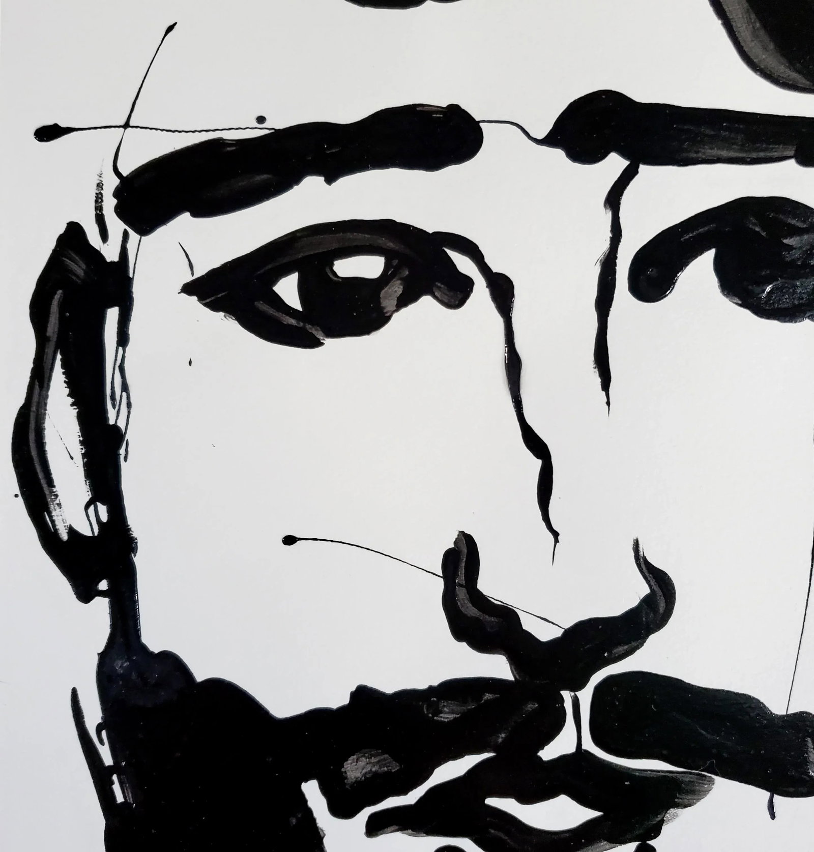 Original Contemporary Black and White Portrait Painting, Signed - 7