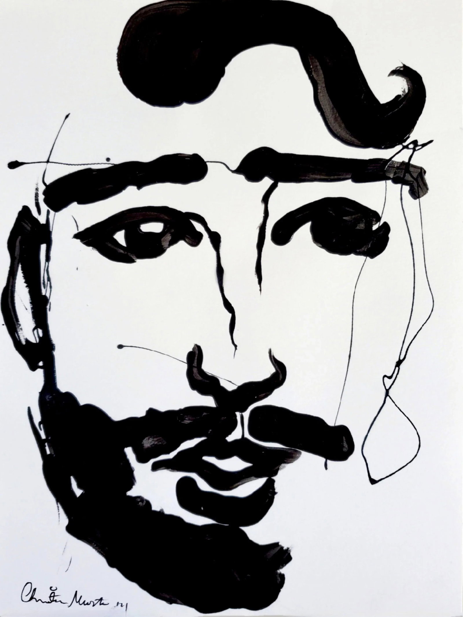 Original Contemporary Black and White Portrait Painting, Signed - 8