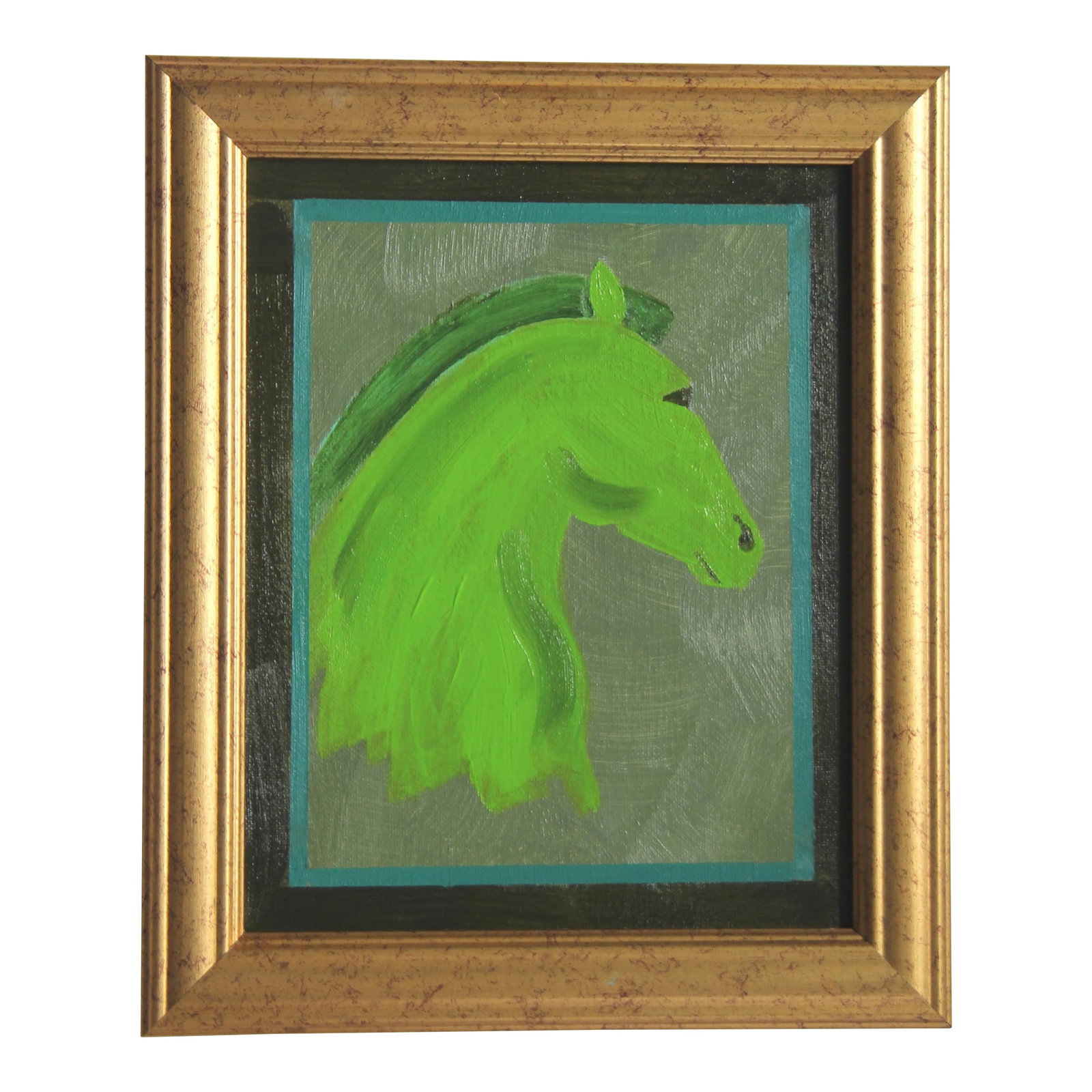 Horse Portrait Green Minimalism Abstract Art Deco Original Oil Painting Cleo Plowden (1 of 7)