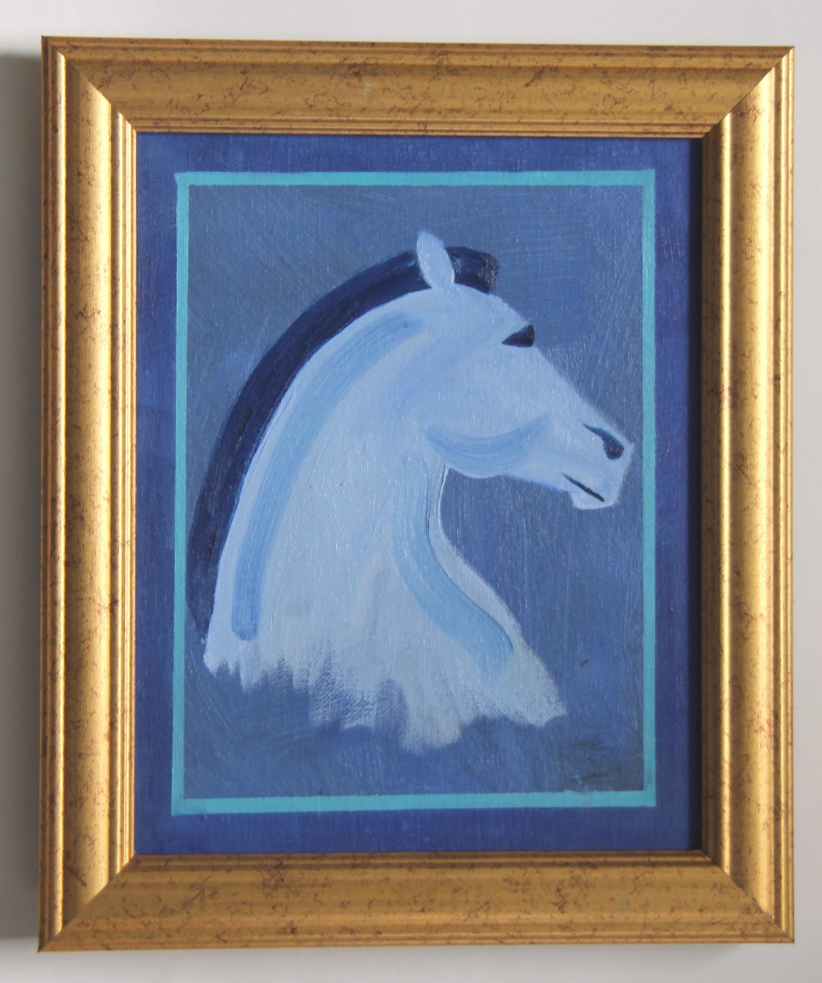 Horse Head Portrait Minimalism Art Deco Contemporary Green With Border Original Oil Painting Cleo Pl - 4