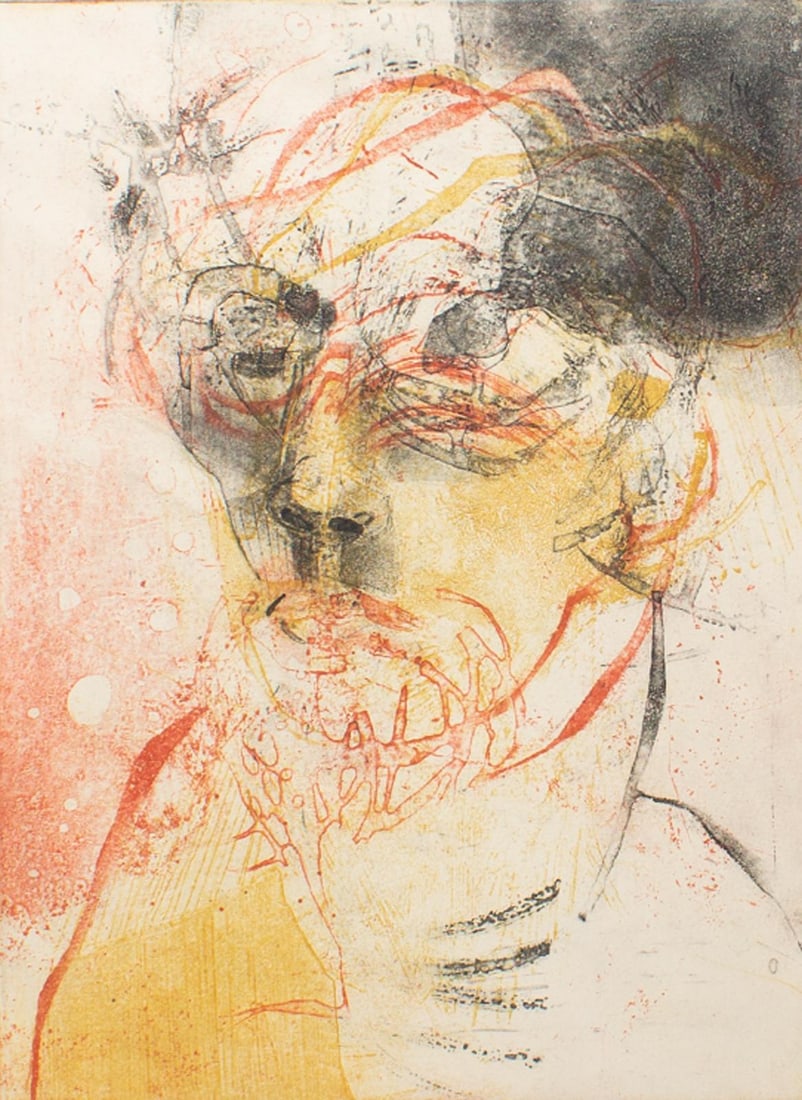 Signed Limited Edition Abstract Portrait Color Etching by Walter Sorge - 2